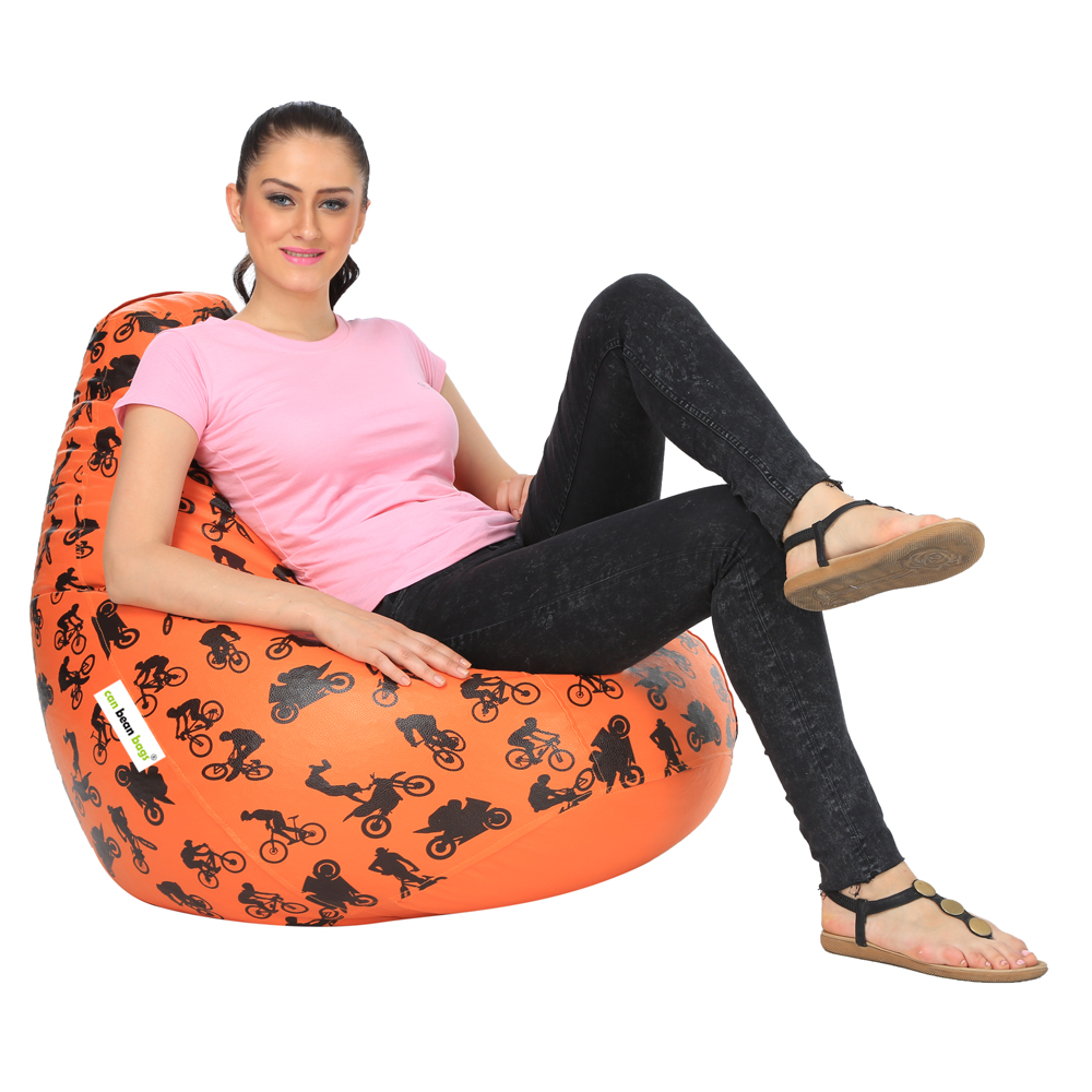 Orka Digital Printed XXL Bean Bag Cover Without Beans (Bikes, Orange, Black) view 2