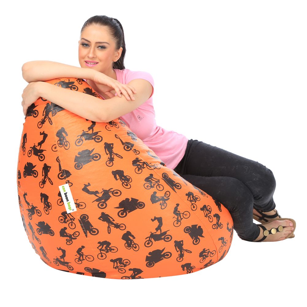 Orka Digital Printed XXL Bean Bag Cover Without Beans (Bikes, Orange, Black) view 4