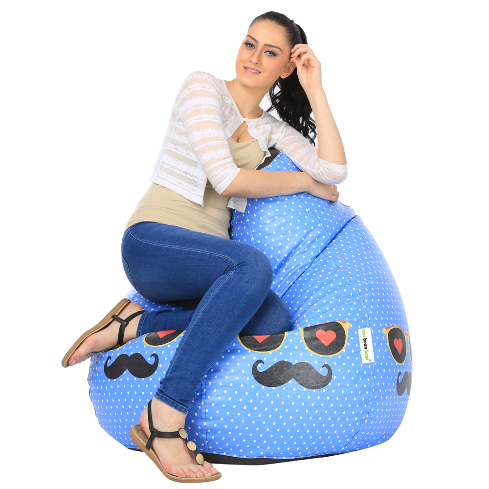 Orka Digital Printed Jumbo Filled Bean Bag With Beans (Moustache, Blue, Black) view 2