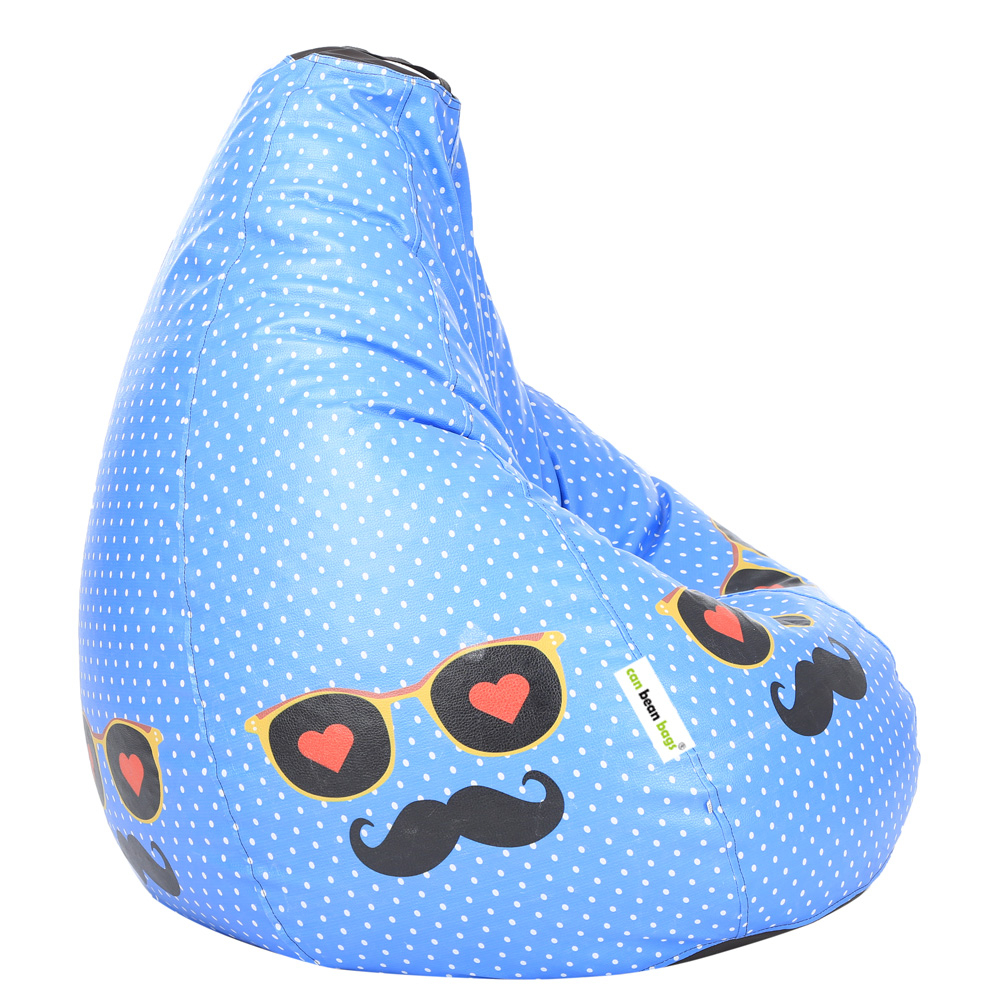 Orka Digital Printed Jumbo Filled Bean Bag With Beans (Moustache, Blue, Black) view 3