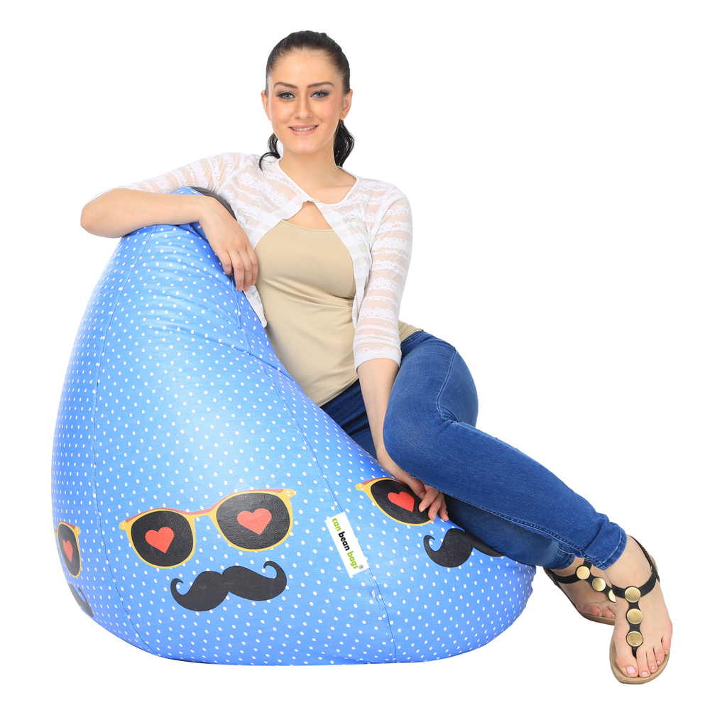 Orka Digital Printed Jumbo Filled Bean Bag With Beans (Moustache, Blue, Black) view 4