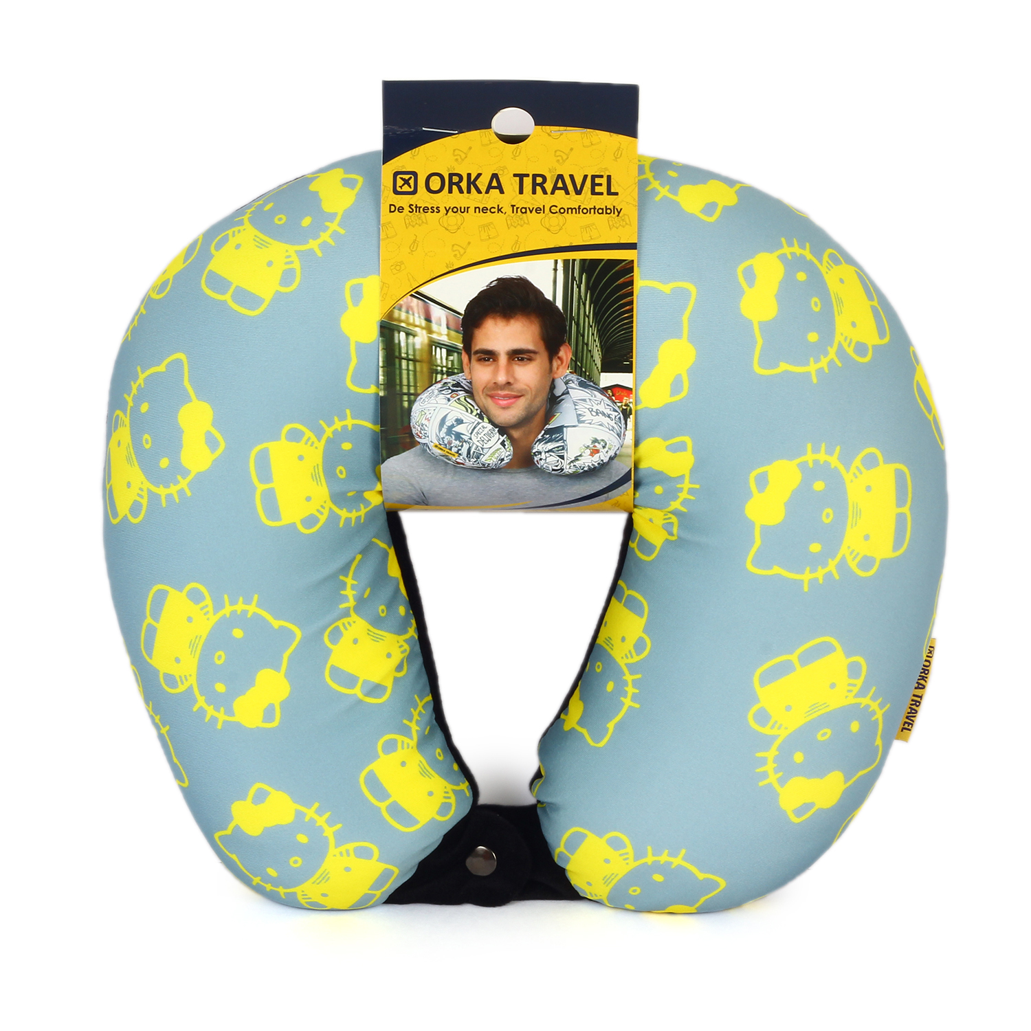 Orka Digital Printed Spandex Stretchable Fabric Microbeads U Neck Pillow (D9, Pack of 1)