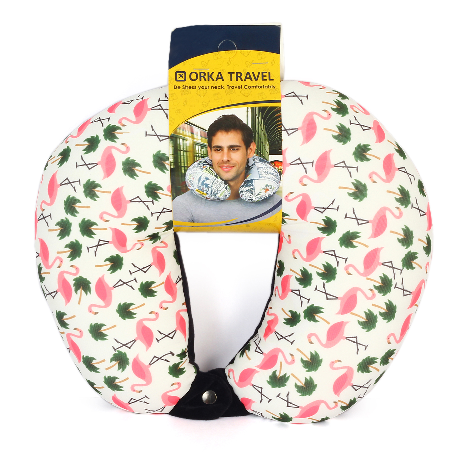 Orka Digital Printed Spandex Stretchable Fabric Microbeads U Neck Pillow (D11, Pack of 1)