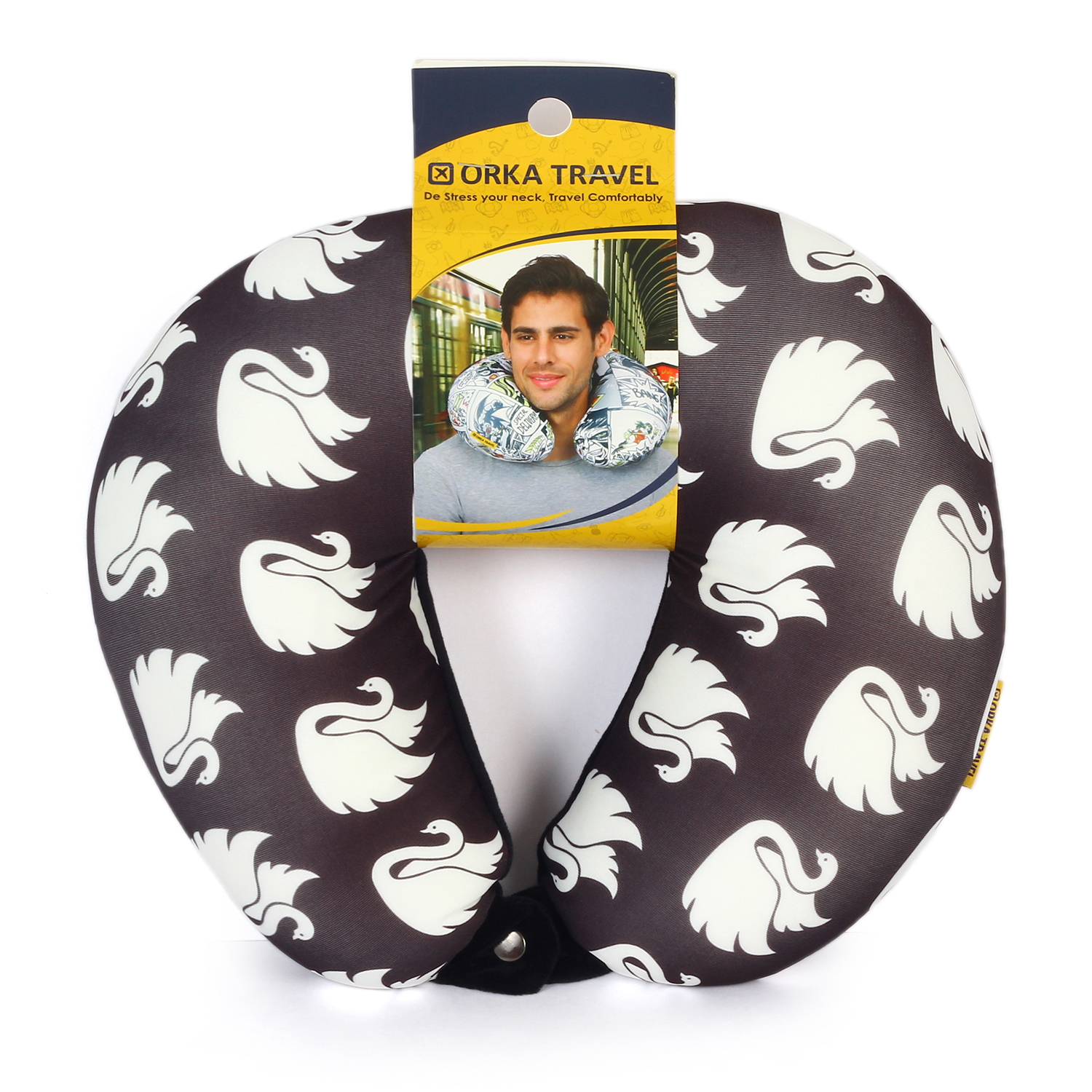 Orka Digital Printed Spandex Stretchable Fabric Microbeads U Neck Pillow (D12, Pack of 1)