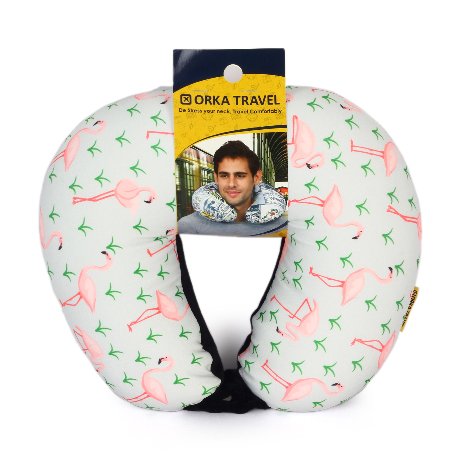 Orka Digital Printed Spandex Stretchable Fabric Microbeads U Neck Pillow (D13, Pack of 1)