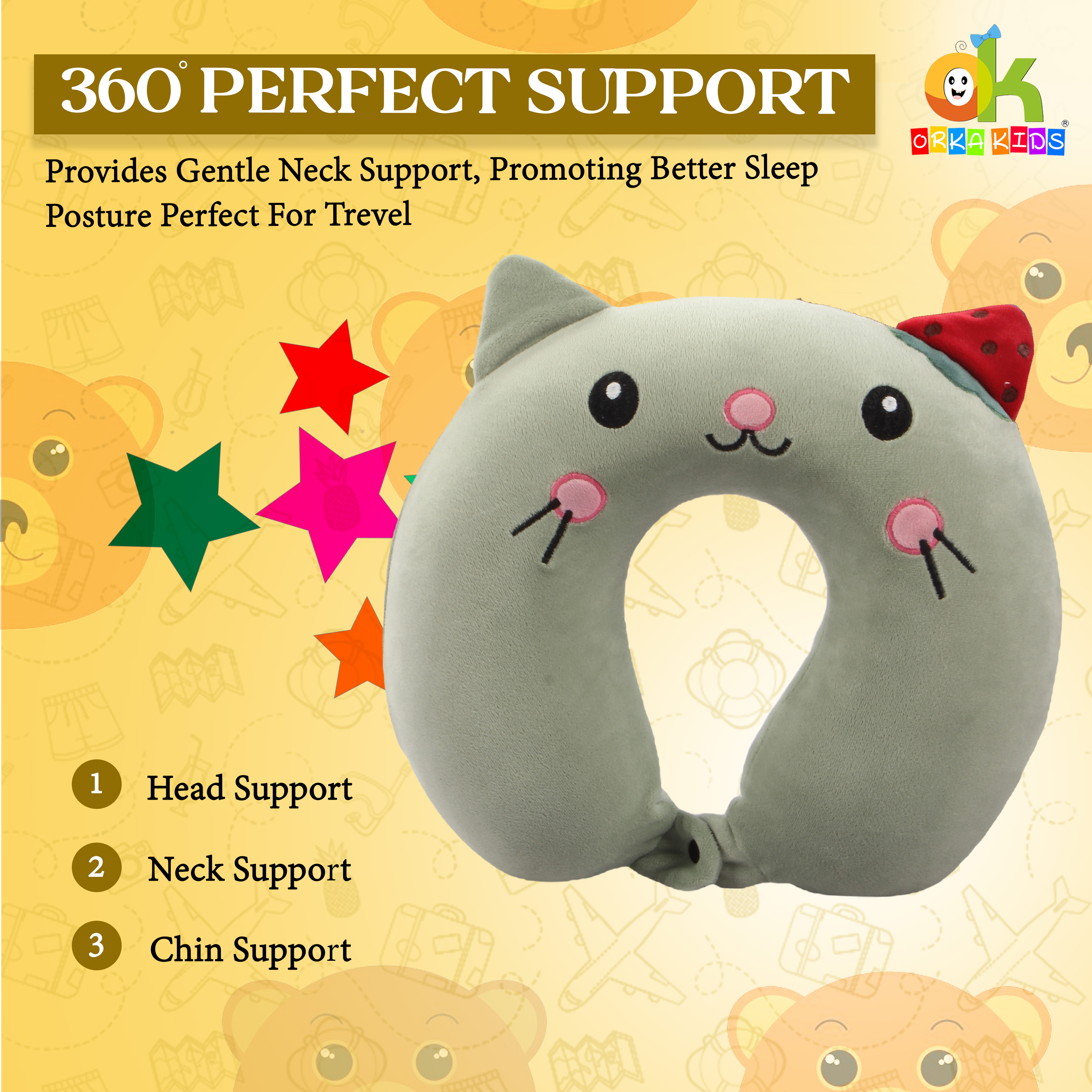 Orka Kids Embroidery Memory Foam Neck Pillow (D6) view 2