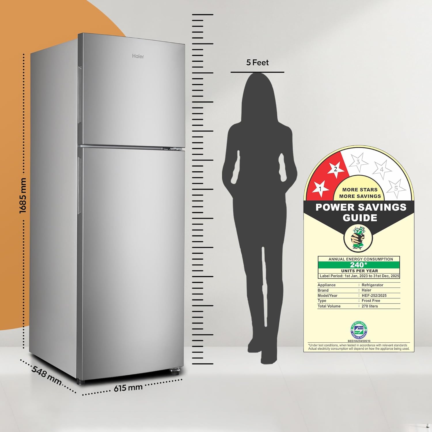 Haier 240L 2 Star Frost Free Top Mount Double Door Refrigera