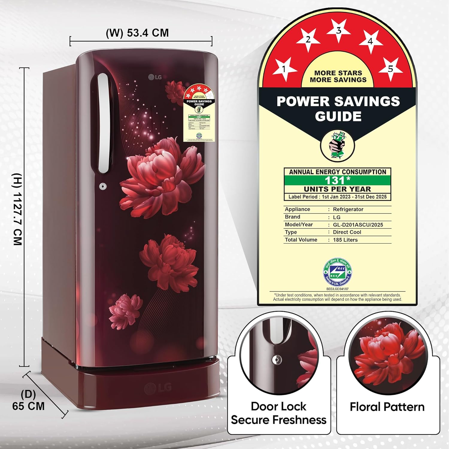 LG 185 L, 5 Star, Smart Inverter, Direct-Cool Single Door Re