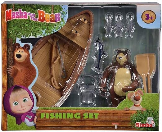 Masha & The Bear Mini Fishing Boat Set by Fratelli | Bear Doll with Fishing Boat Set | 3 Inch Masha Series Bear Doll and Its Boat and Fishing Accessories | Made in India
