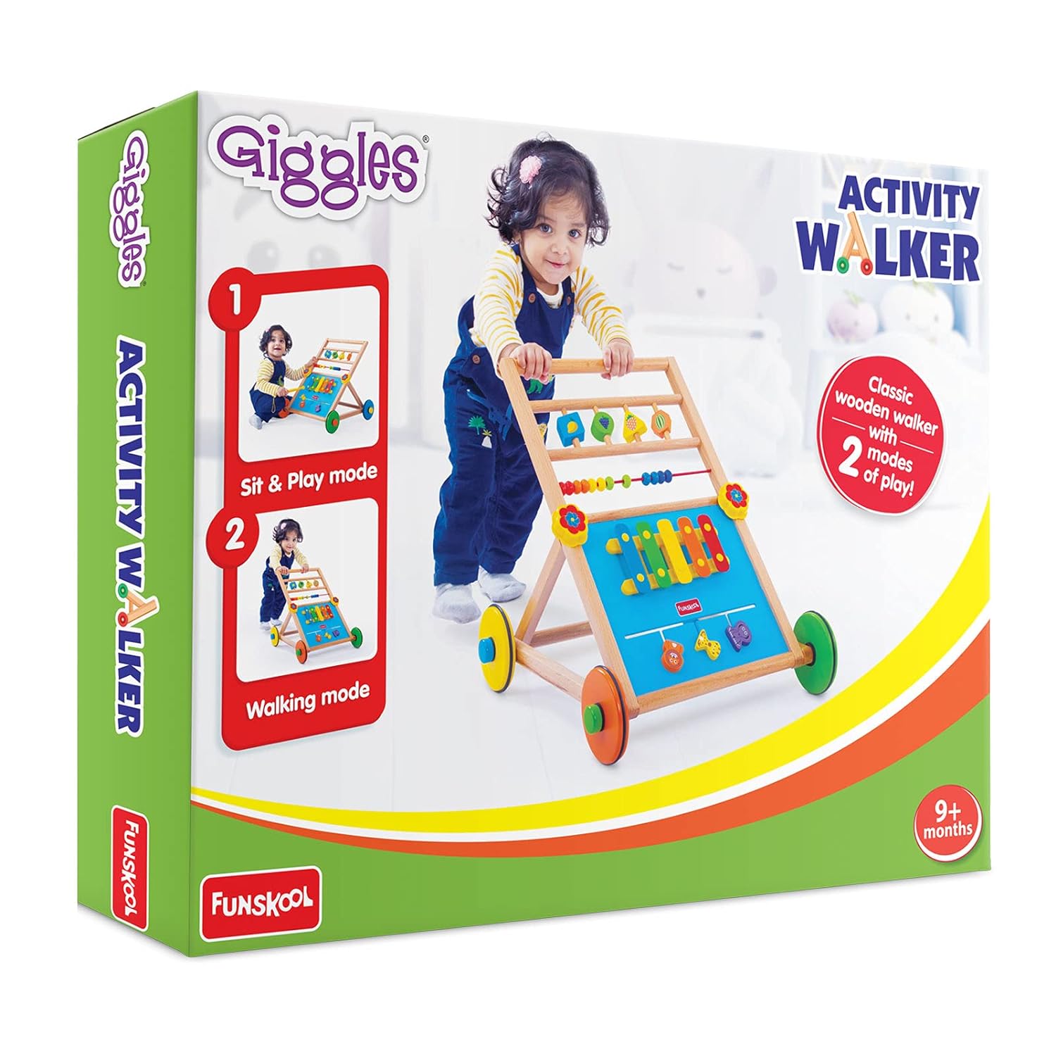 Giggles - Activity Walker, Multicolour Wooden Musical Walker, Develops Motor Skills Using Xylophone, Animal Maze, Counting Beads, Geo Shaped Spinners