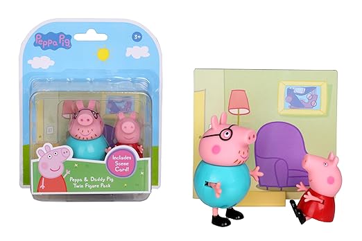 PEPPA PIG and Daddy Pig Twin Figure Fun Pack with Two Poseable Figures and a Scene Card, Preschool Toy for Girls and Boys Ages 3 Birthday Gift Toys for Kids