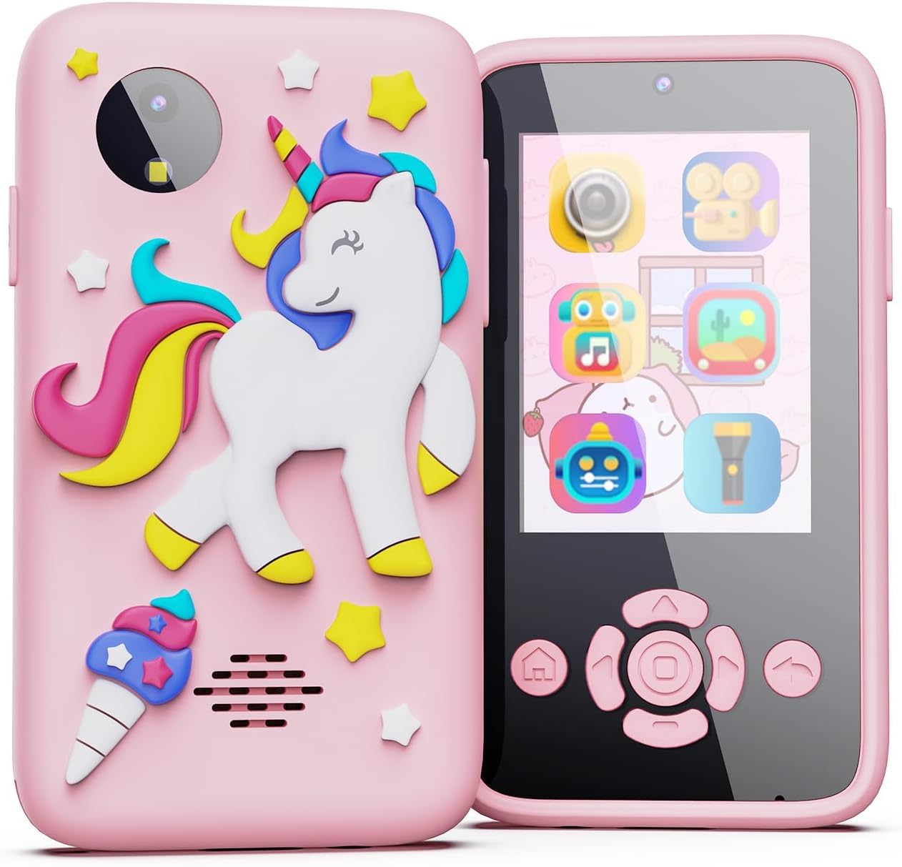 Knick Knack Kids Smartphone Toy with MP3 Music Player- Dual Camera for Selfies- in Built Games 2.4" Screen 8MP Camera (Pink)