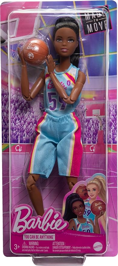 Barbie Made to Move Doll & Accessories, Brunette Basketball Player Wearing Removable Uniform with Ball, 22 Bendable Joints?