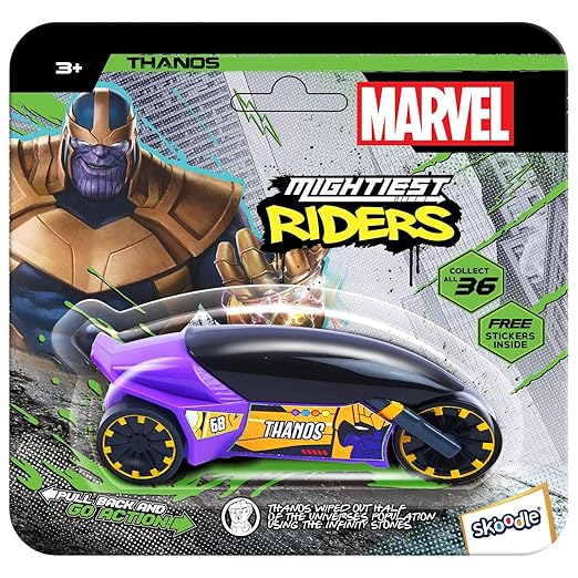 SKOODLE Marvel Pull-Back Rider Bike for Kids - Thanos Motorcycles, Marvel Inspired Toy Bikes with Sturdy and Long-Lasting Construction, Enhances Motor Skills and Fun Vehicle Toy for Gift - Purple