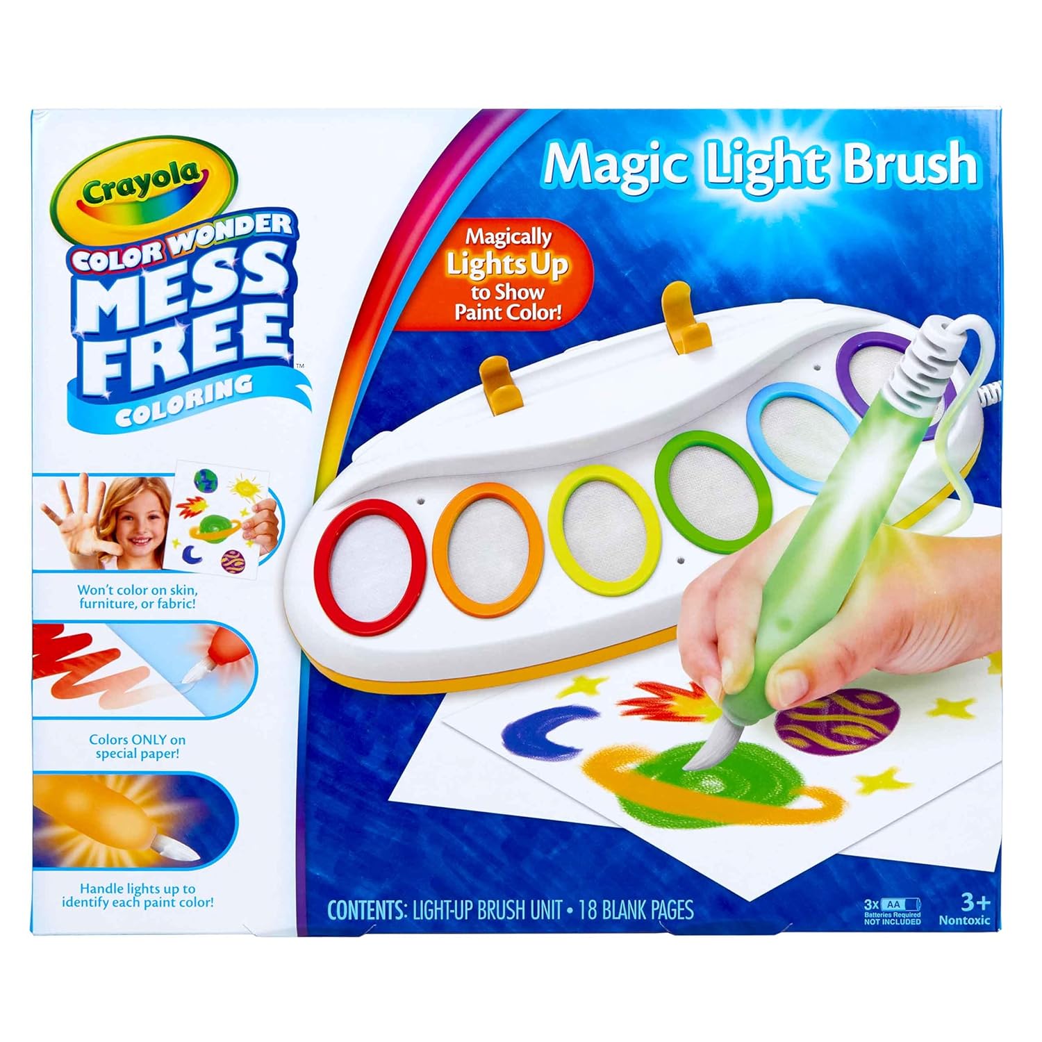 Crayola Color Wonder Magic Light Brush – Mess Free Painting Set for Kids Ages 3+, Light-Up Brush, No Mess, Multicolor Gift Set