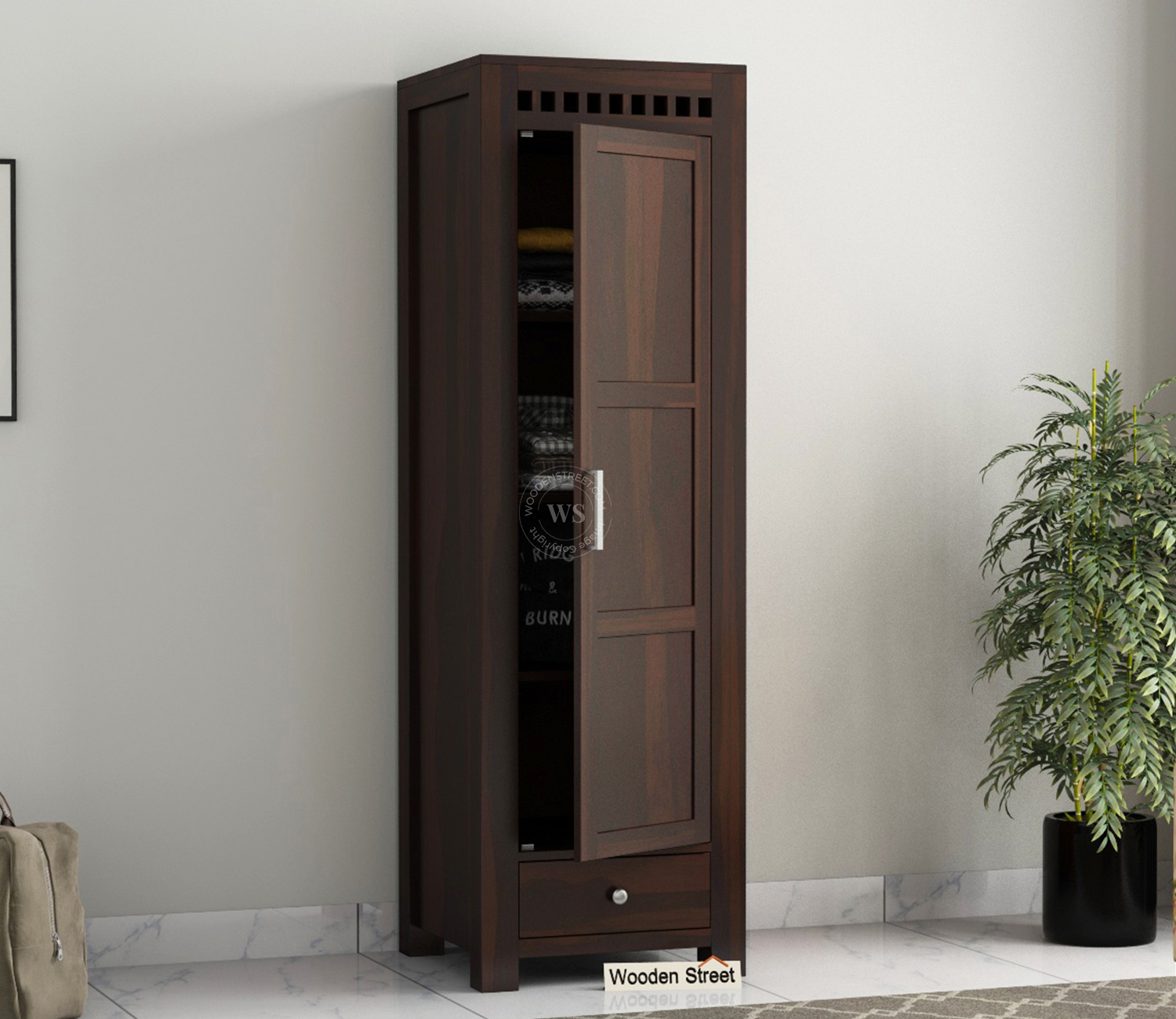 Adolph 1 Door Multi-Utility Wardrobe – Walnut Finish