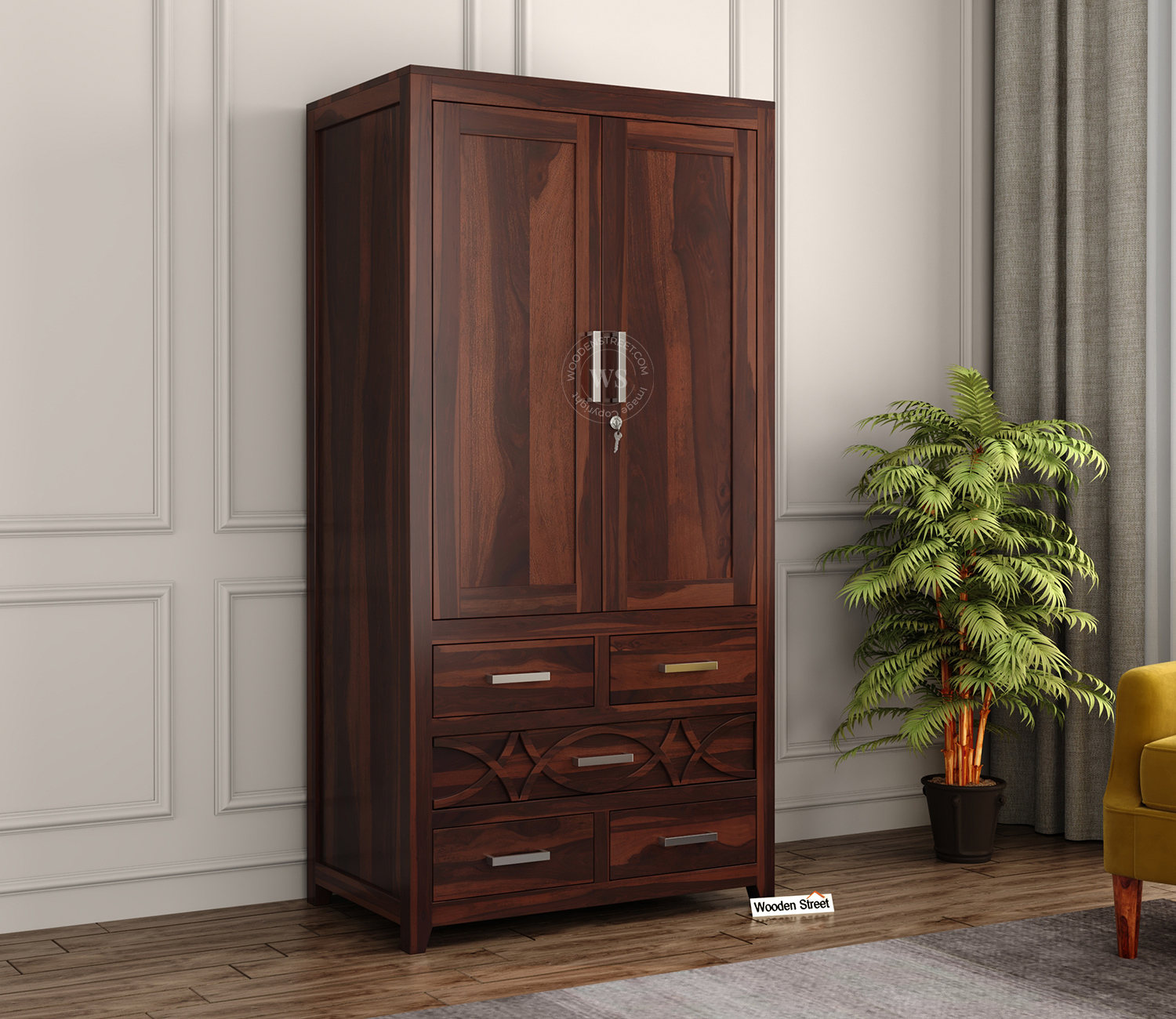 Allan 2 Door Multi-Utility Wardrobe – Honey Finish