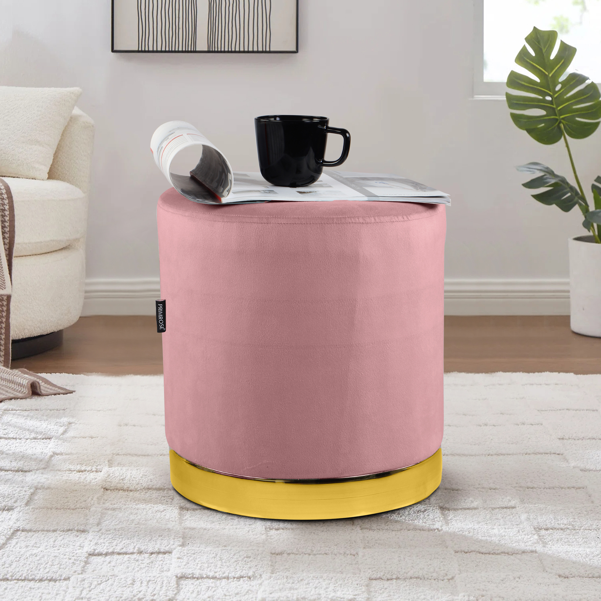 Primrose Candy Ottoman Sitting, Pouffes Stool for Living Room - Rose