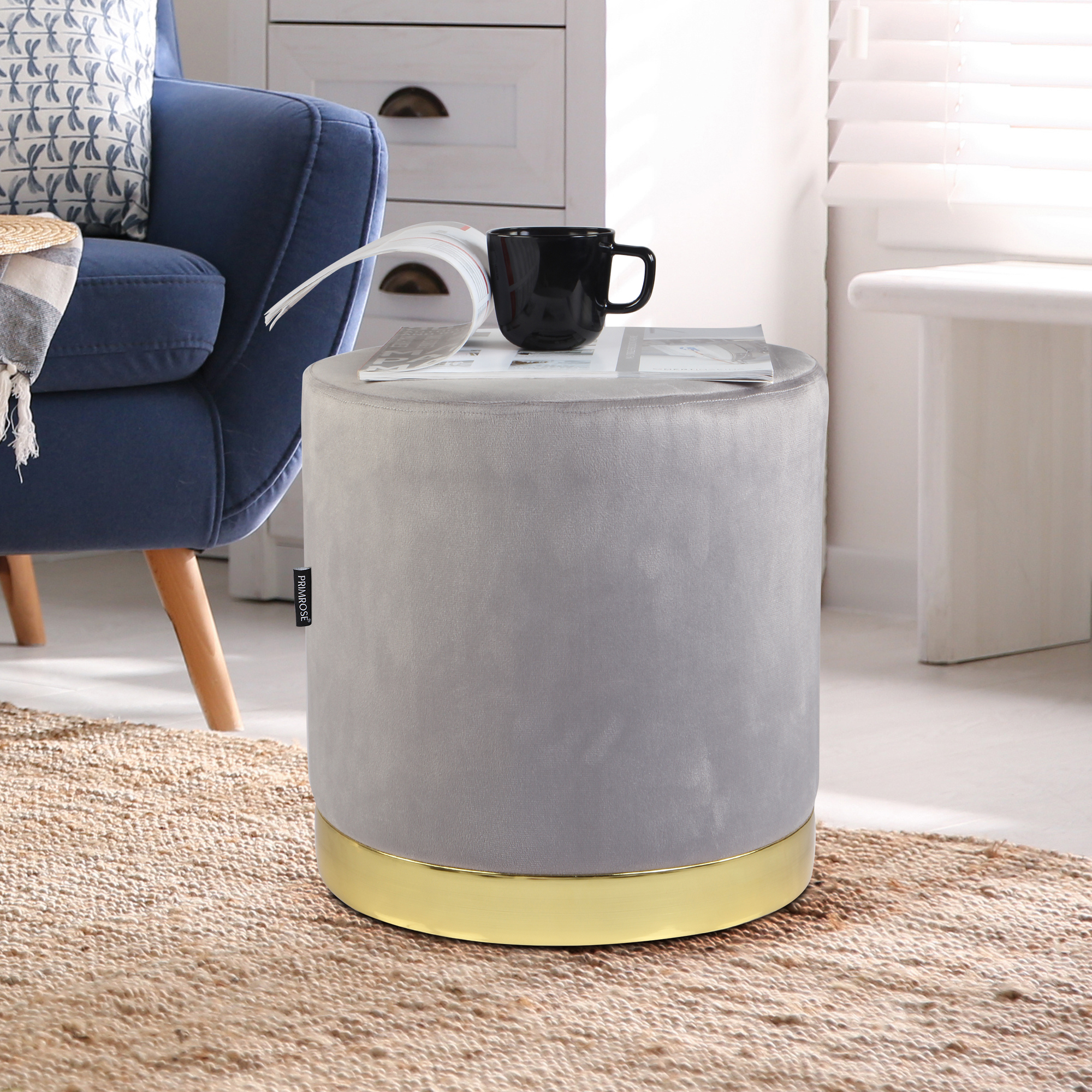 Primrose Candy Ottoman Sitting, Pouffes Stool for Living Room - Grey