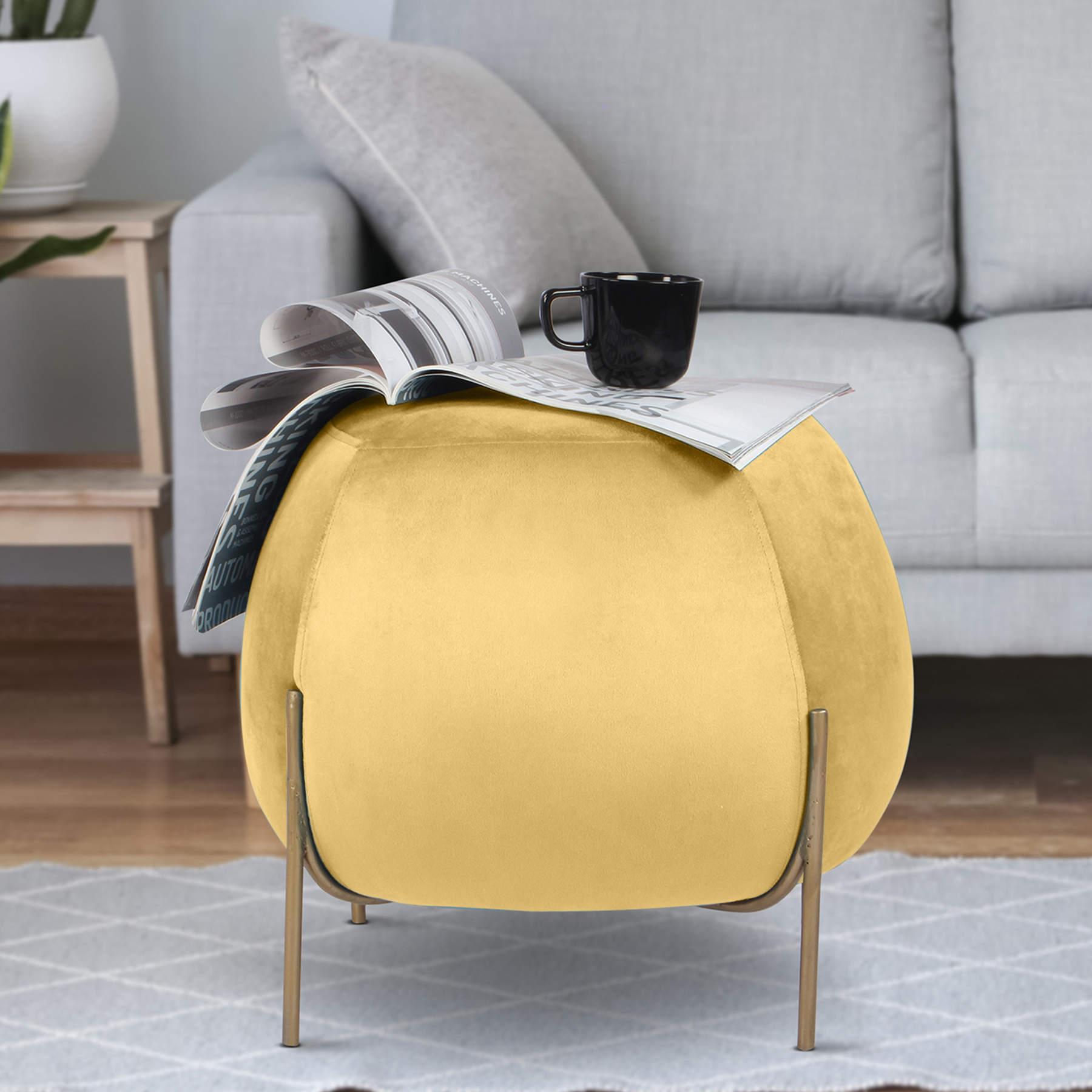 Primrose Otto Ottoman Sitting, Pouffes Stool for Living Room - Yellow