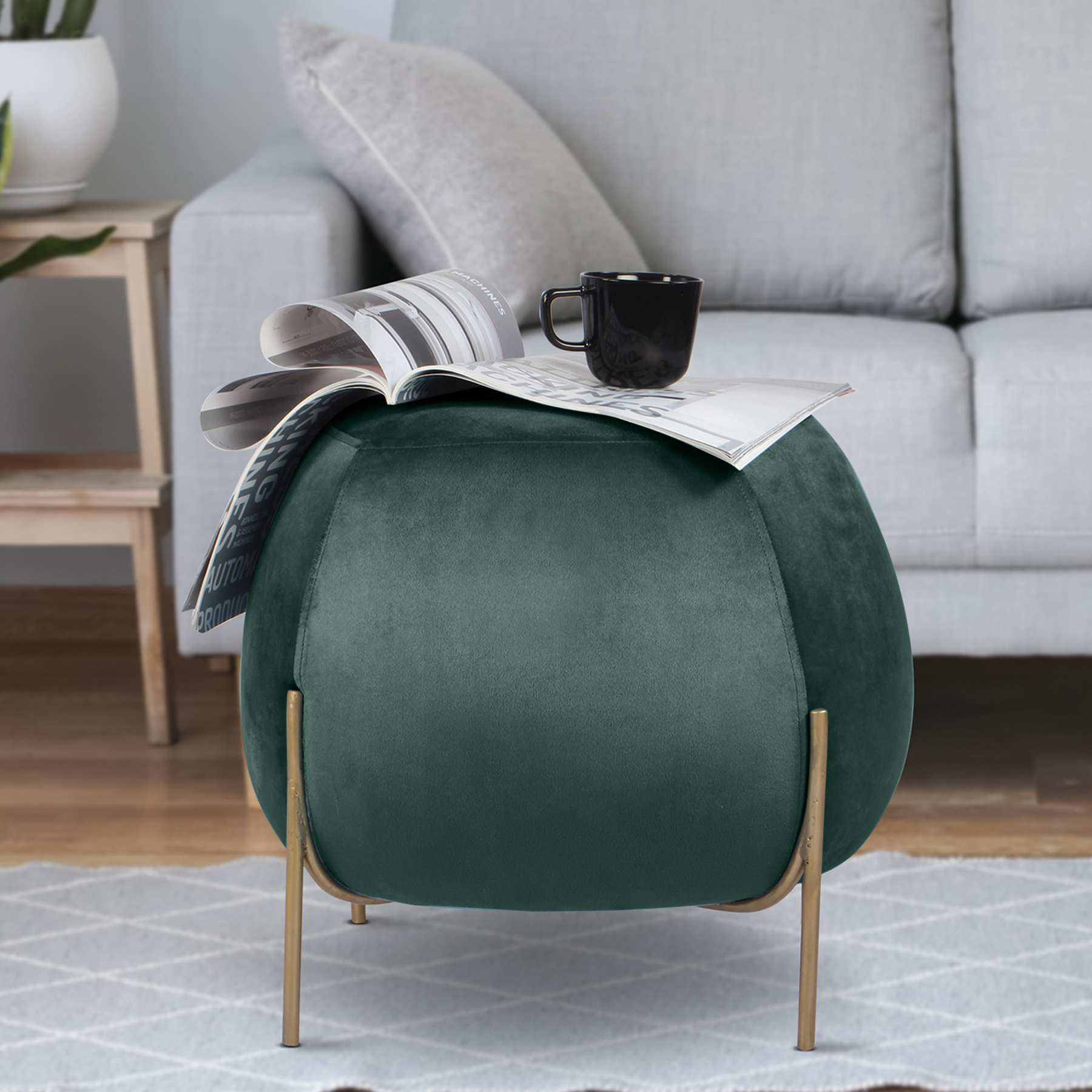 Primrose Otto Ottoman Sitting, Pouffes Stool for Living Room - Green