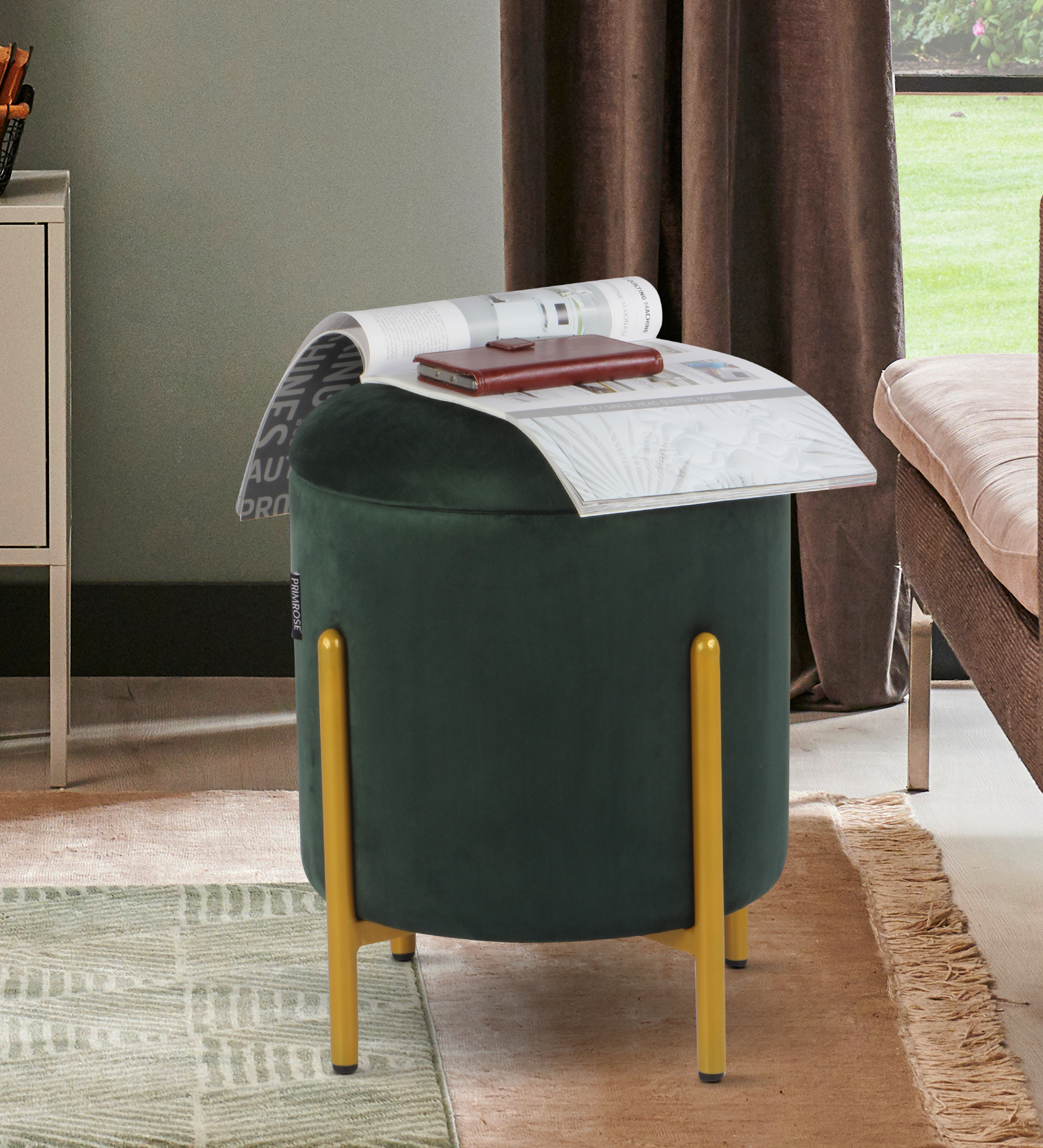 Primrose Dunzo Ottoman Sitting, Pouffes Stool for Living Room - Green