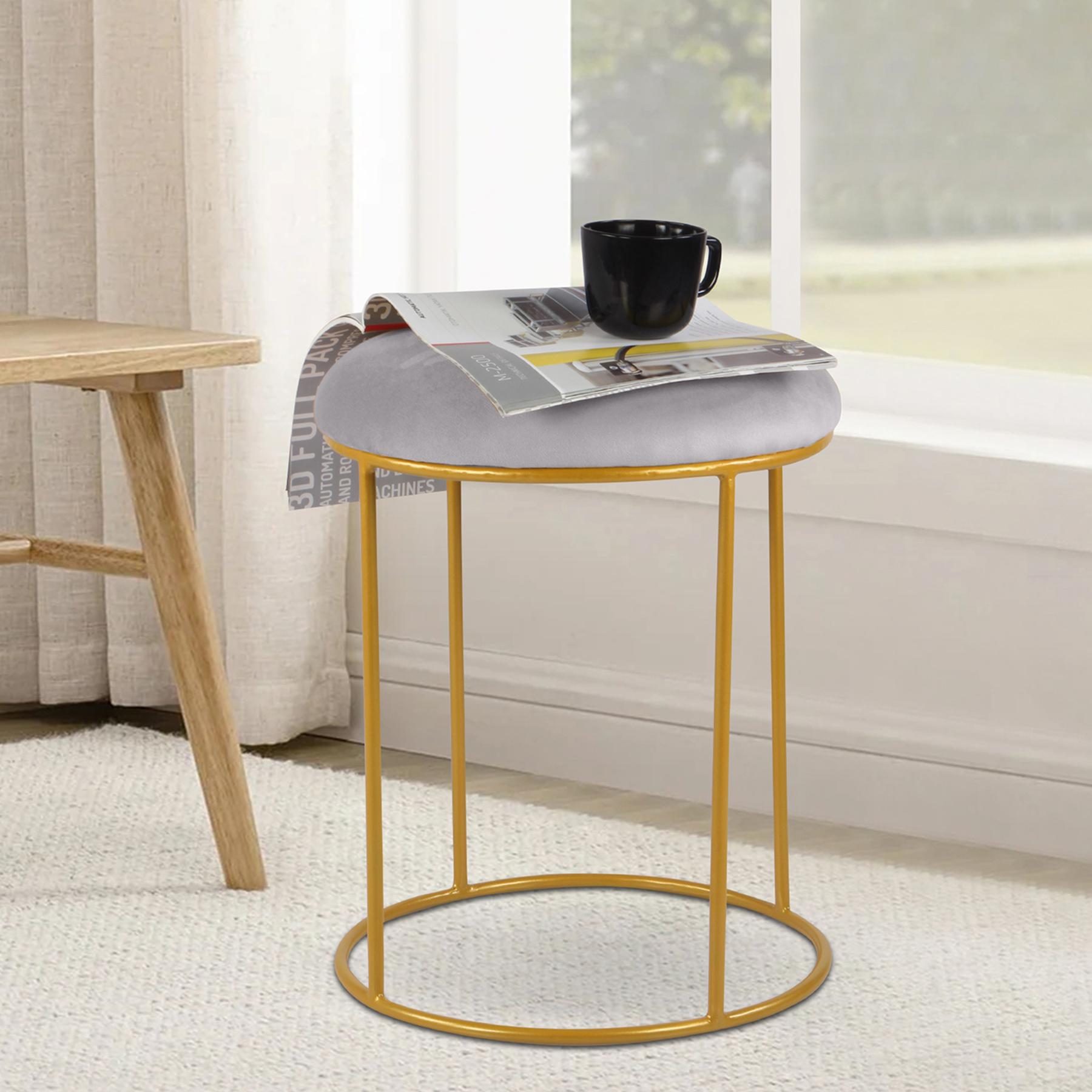 Primrose Dupont Ottoman Sitting, Pouffes Stool for Living Room - Grey