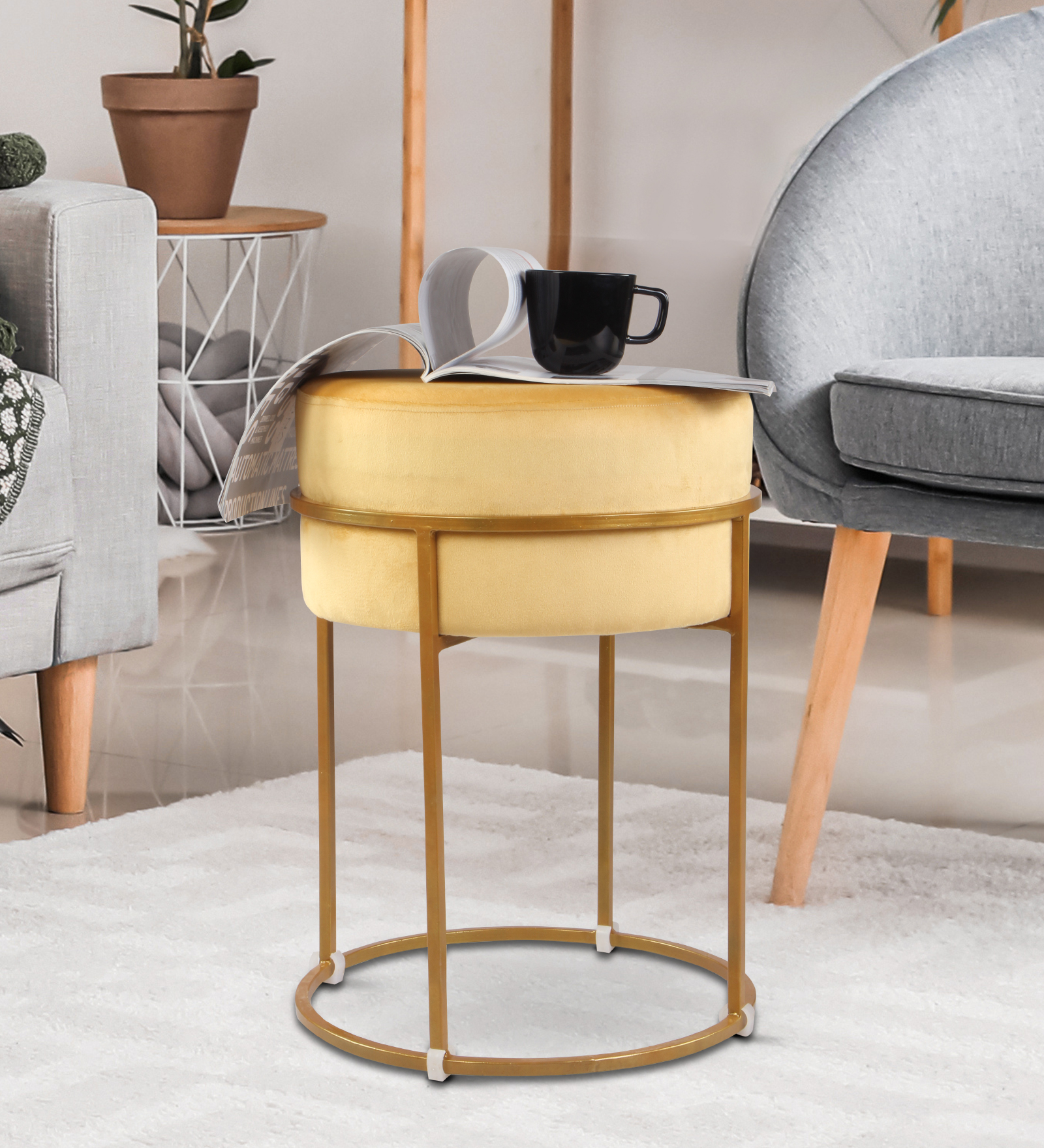 Primrose Glen Ottoman Sitting, Pouffes Stool for Living Room - Yellow