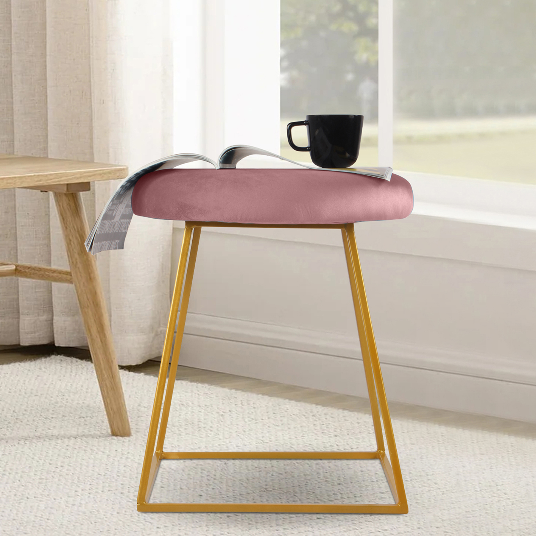 Primrose Pristy Ottoman Sitting, Pouffes Stool for Living Room - Rose