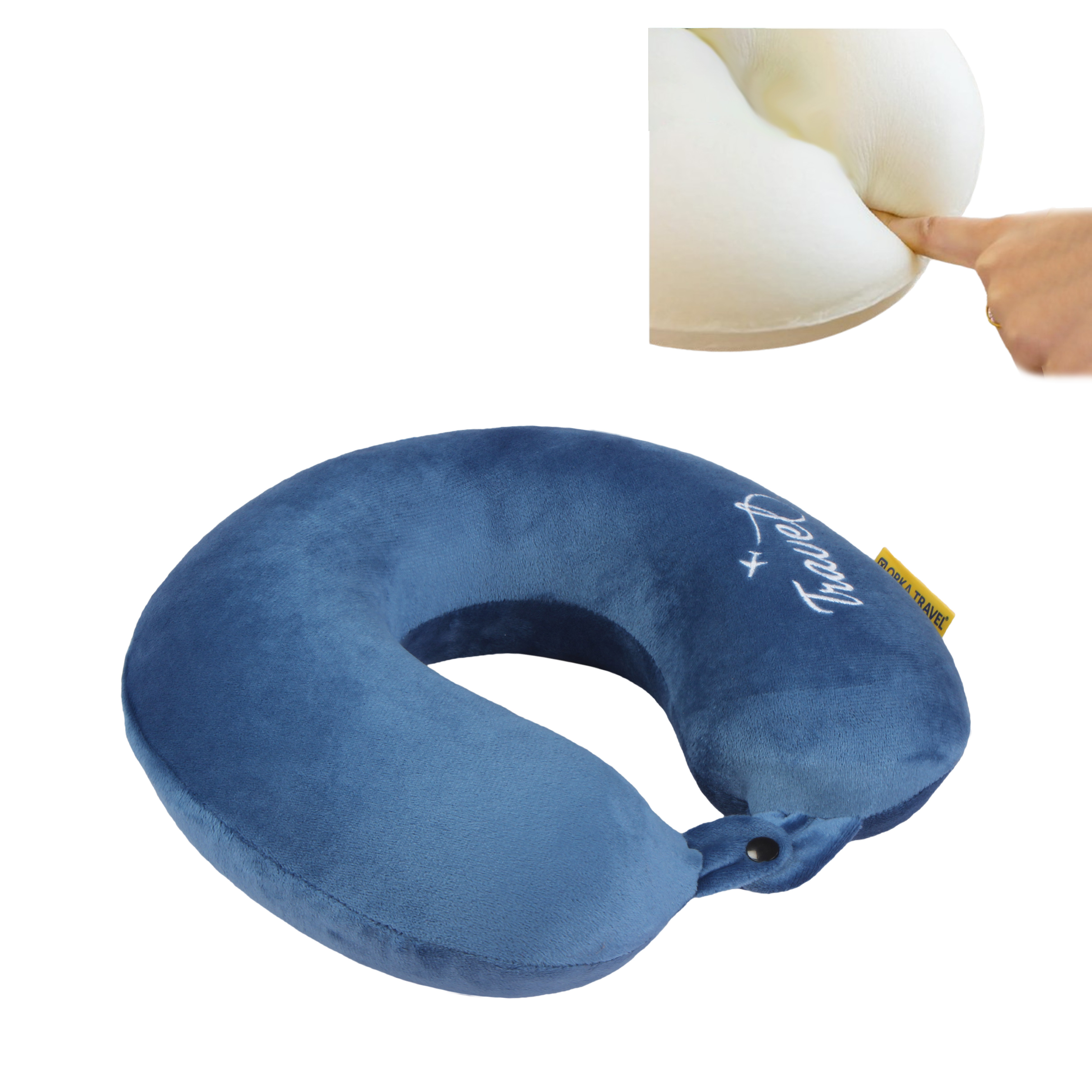 Orka Travel Solid Super Soft Embroidery Memory Foam U Neck - Blue