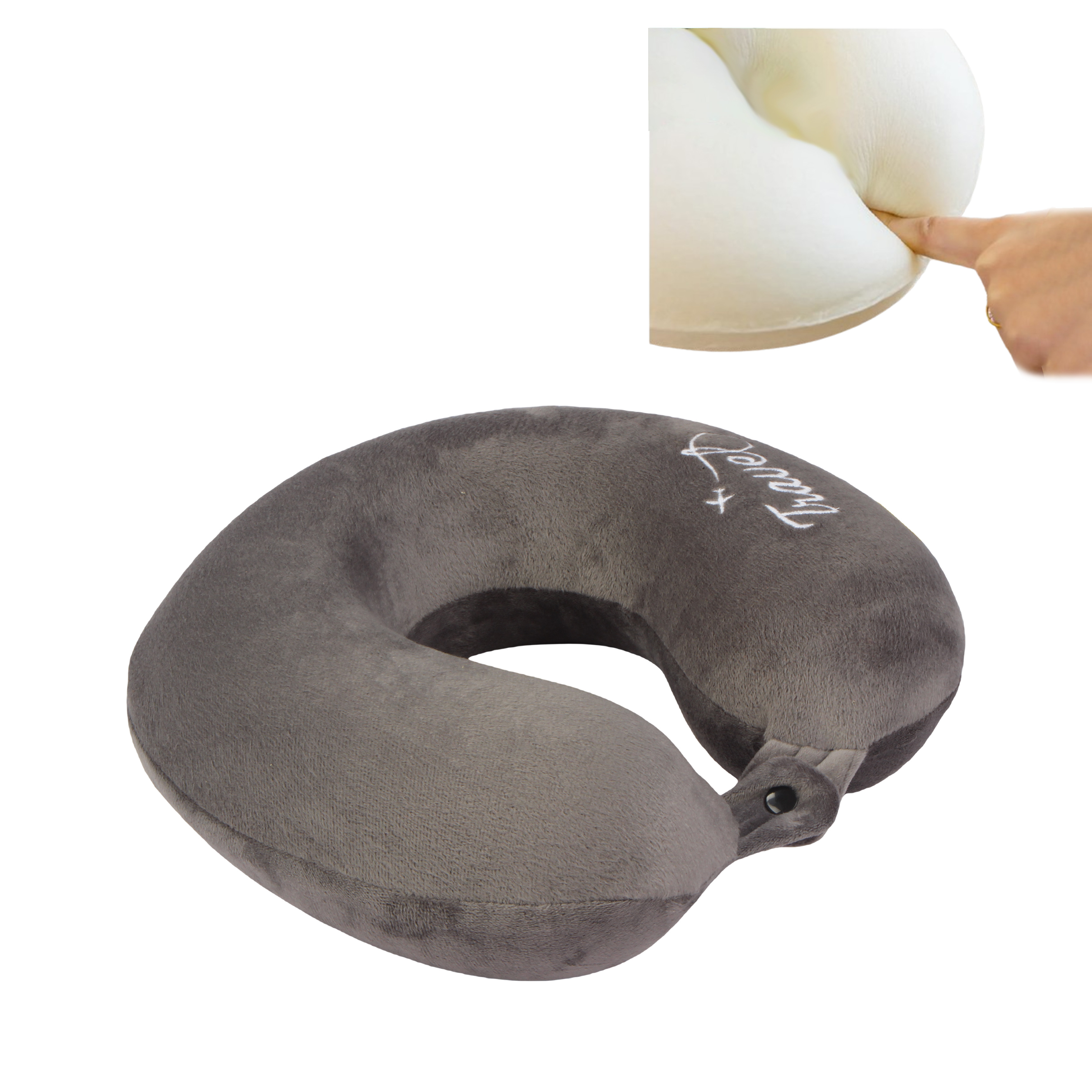 Orka Travel Solid Super Soft Embroidery Memory Foam U Neck - Grey