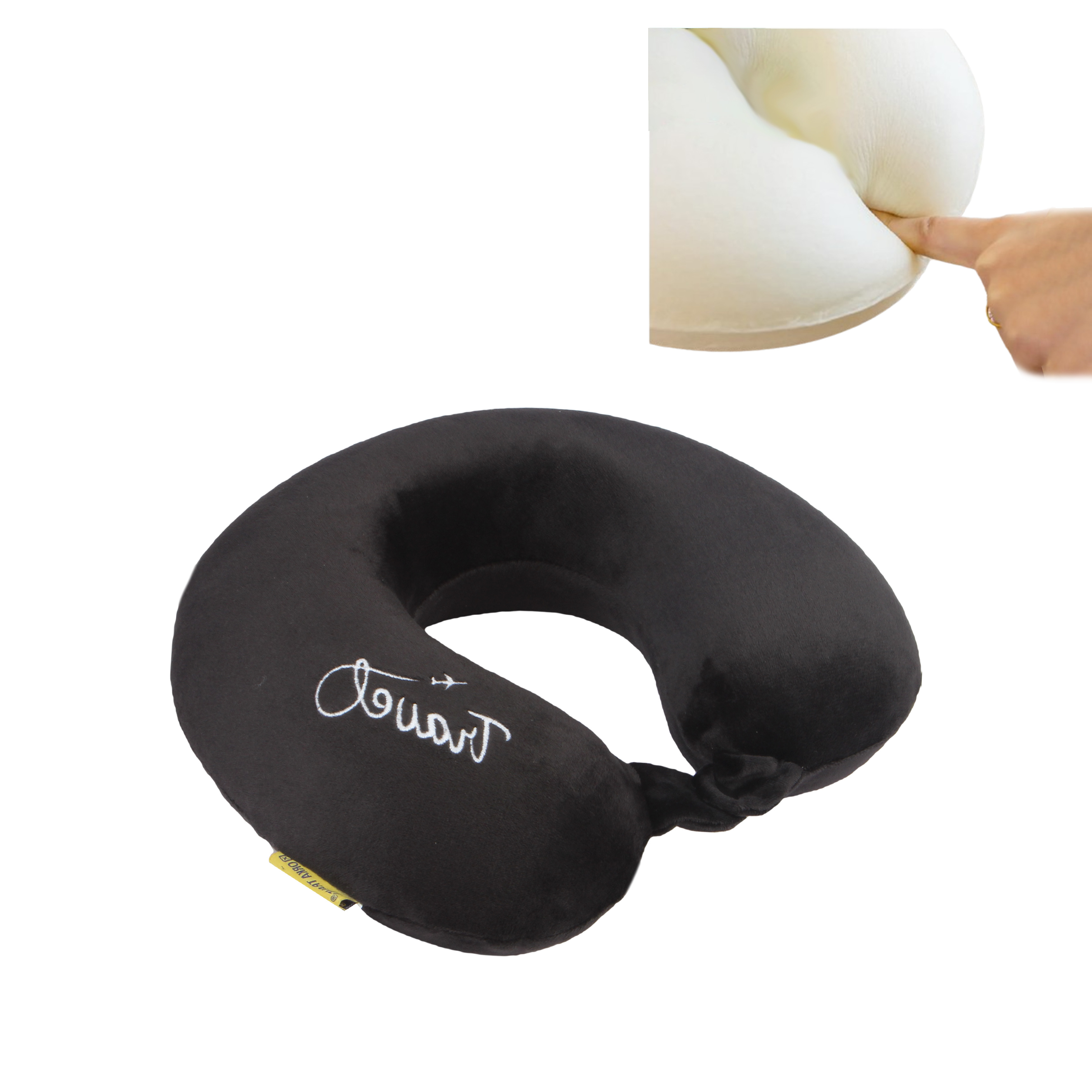 Orka Travel Solid Super Soft Embroidery Memory Foam U Neck - Black