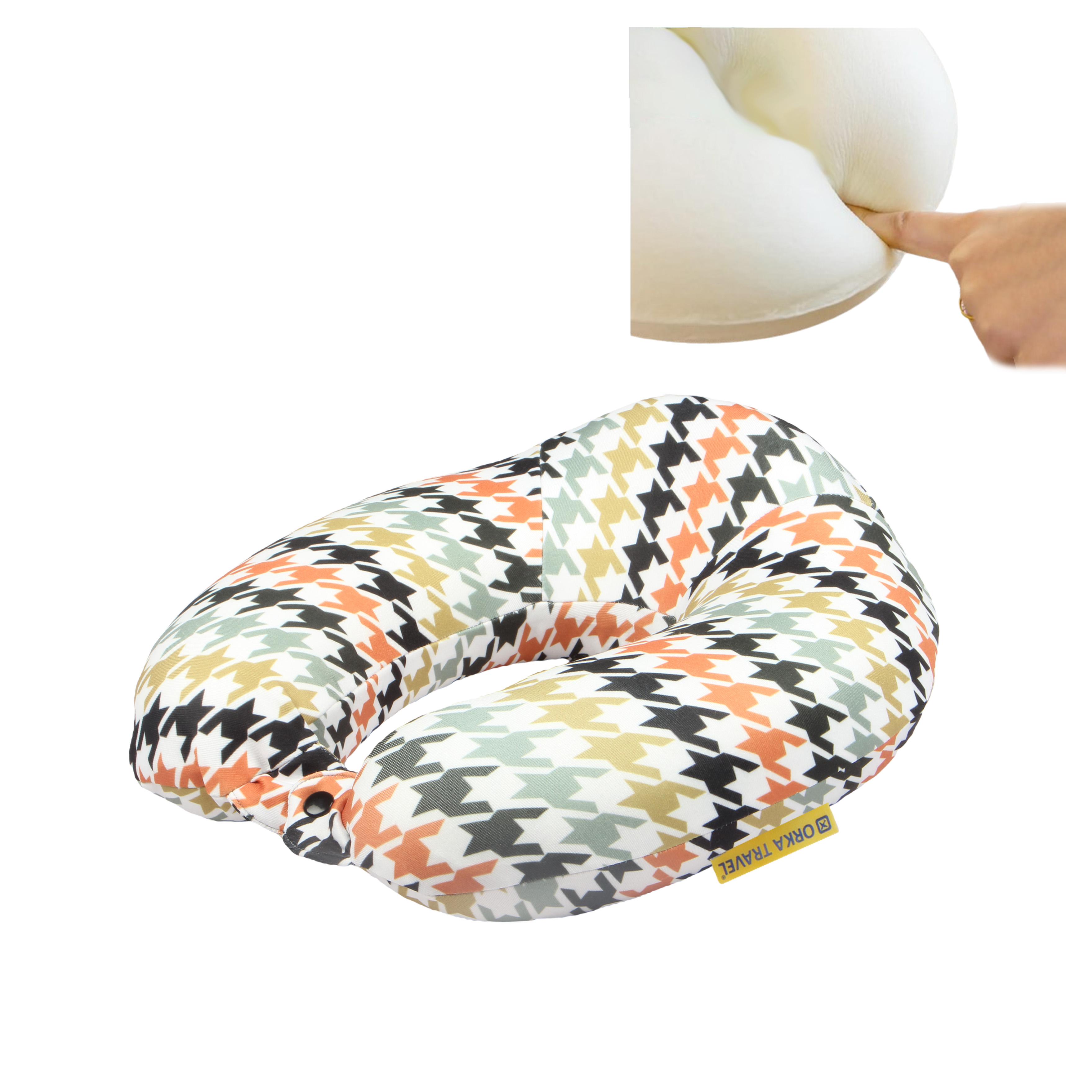 Orka Travel Digital Printed High Back Memory Foam U Neck - Houndstooth