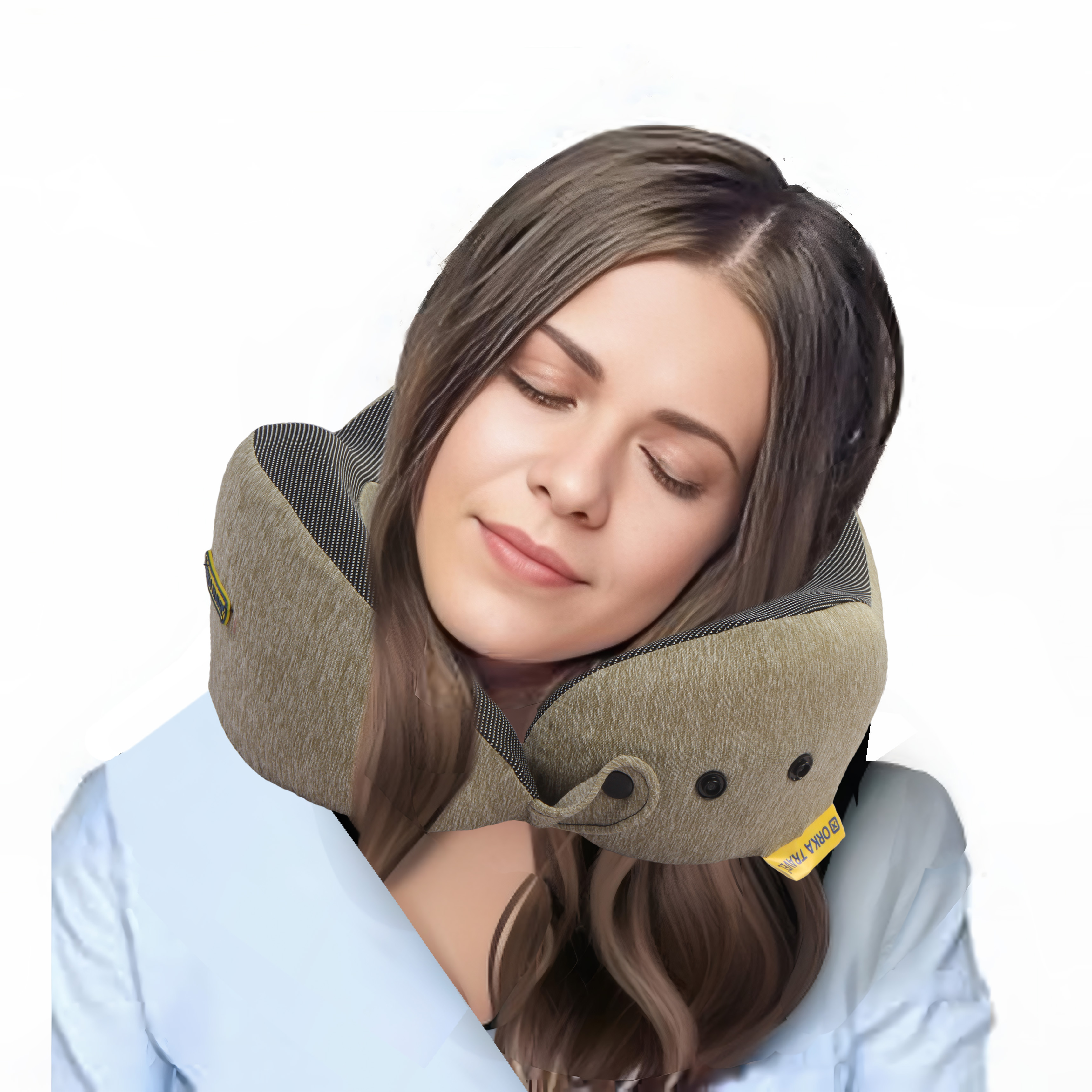 Orka Travel Cosmic 3 Adjustable Neck Buttons Memory Foam U Neck - Brown