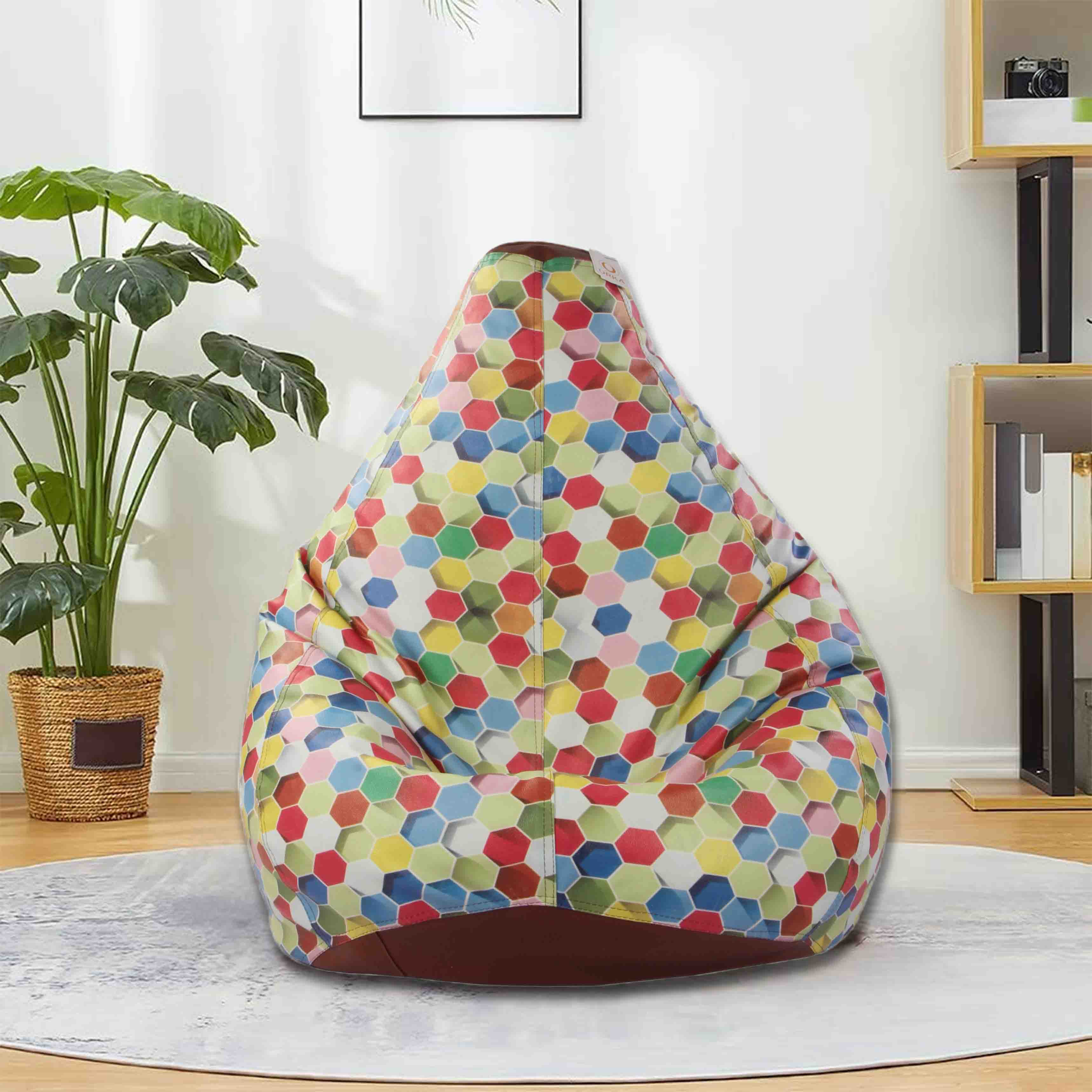 Orka Digital Printed Hexagon Seamless XXXL Bean Bag Filled With Beans