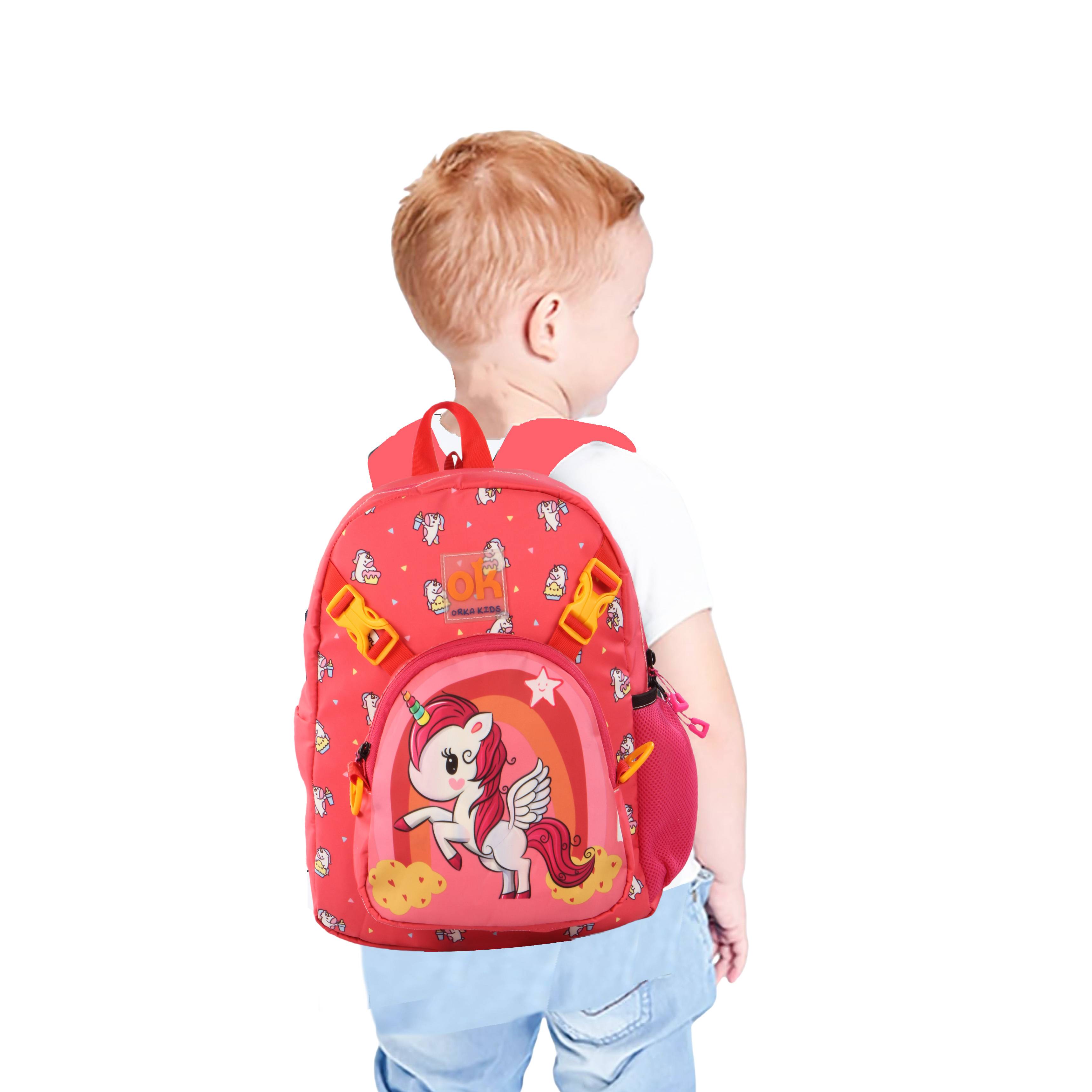 Orka Kids Tiny Tots Toddler Backpack Boys 15 Inch Kids Preschool Kindergarten School Backpack Book Bag for Daycare Nursery Travel with Chest Strap, Fits 2 to 12 years old, (Magical Unicorn Pink)