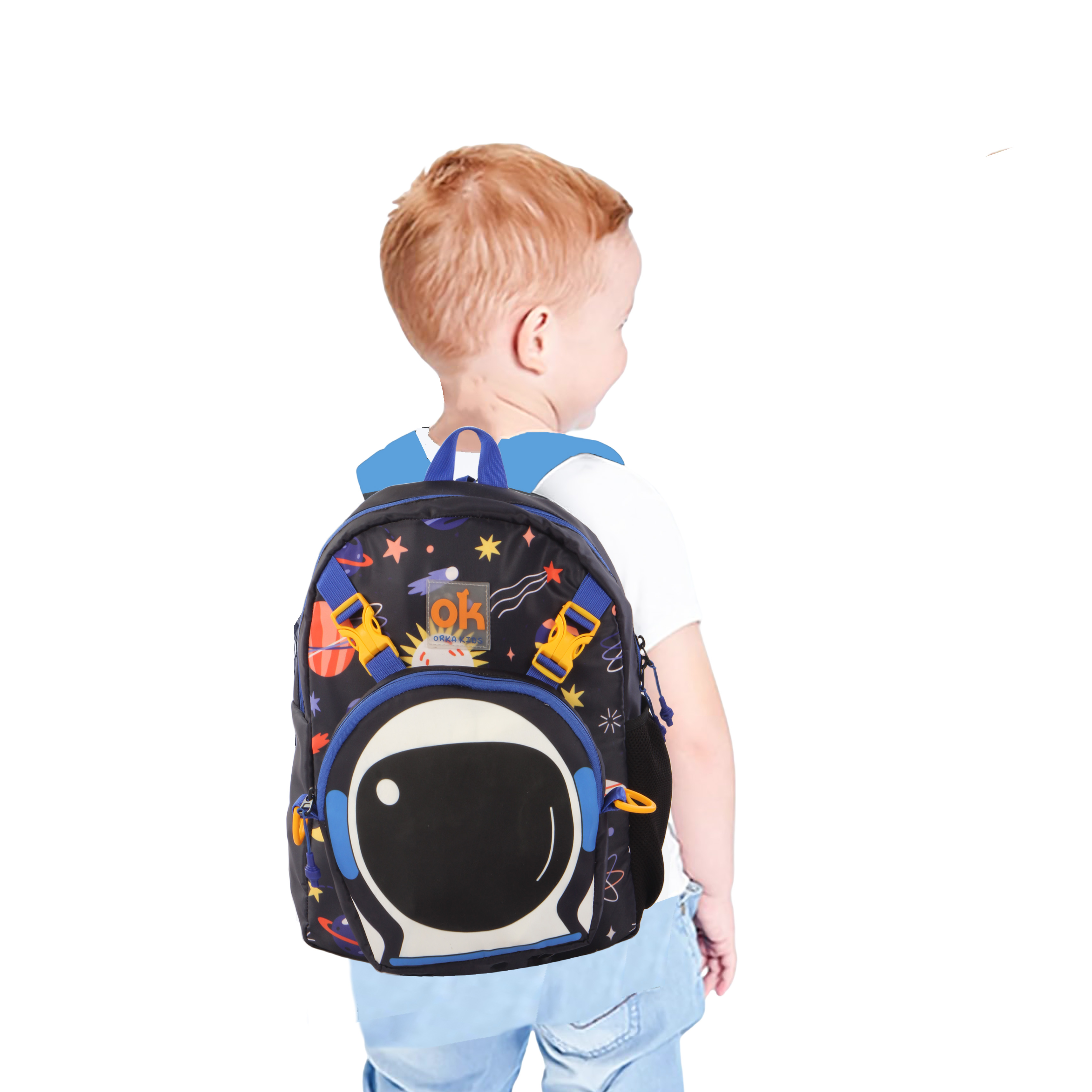 Orka Kids Tiny Tots Toddler Backpack Boys 15 Inch Kids Preschool Kindergarten School Backpack Book Bag for Daycare Nursery Travel with Chest Strap, Fits 2 to 12 years old, (Space Black)