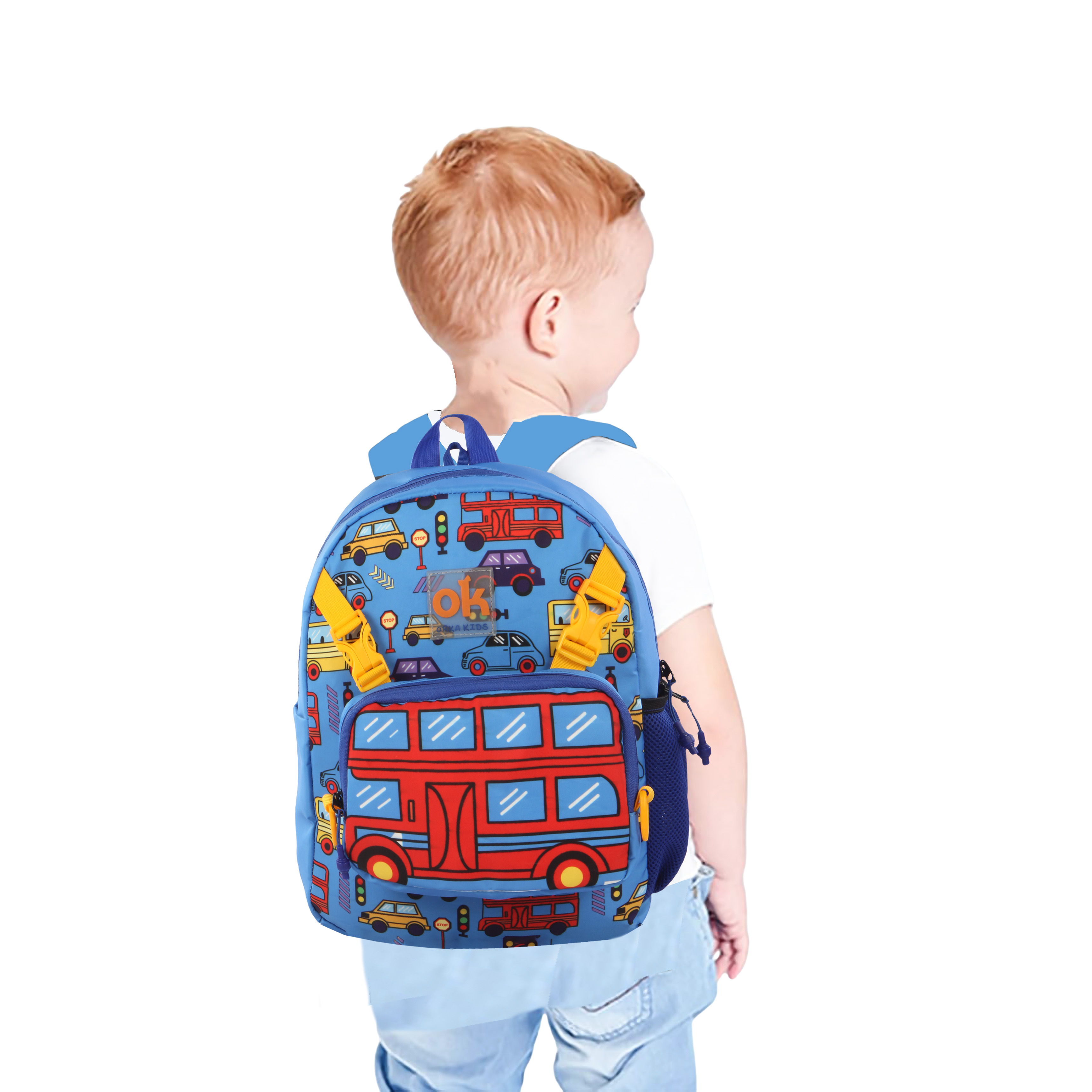 Orka Kids Tiny Tots Toddler Backpack Boys 15 Inch Kids Preschool Kindergarten School Backpac k Book Bag for Daycare Nursery Travel with Chest Strap, Fits 2 to 12 years old, (Jeep Blue)