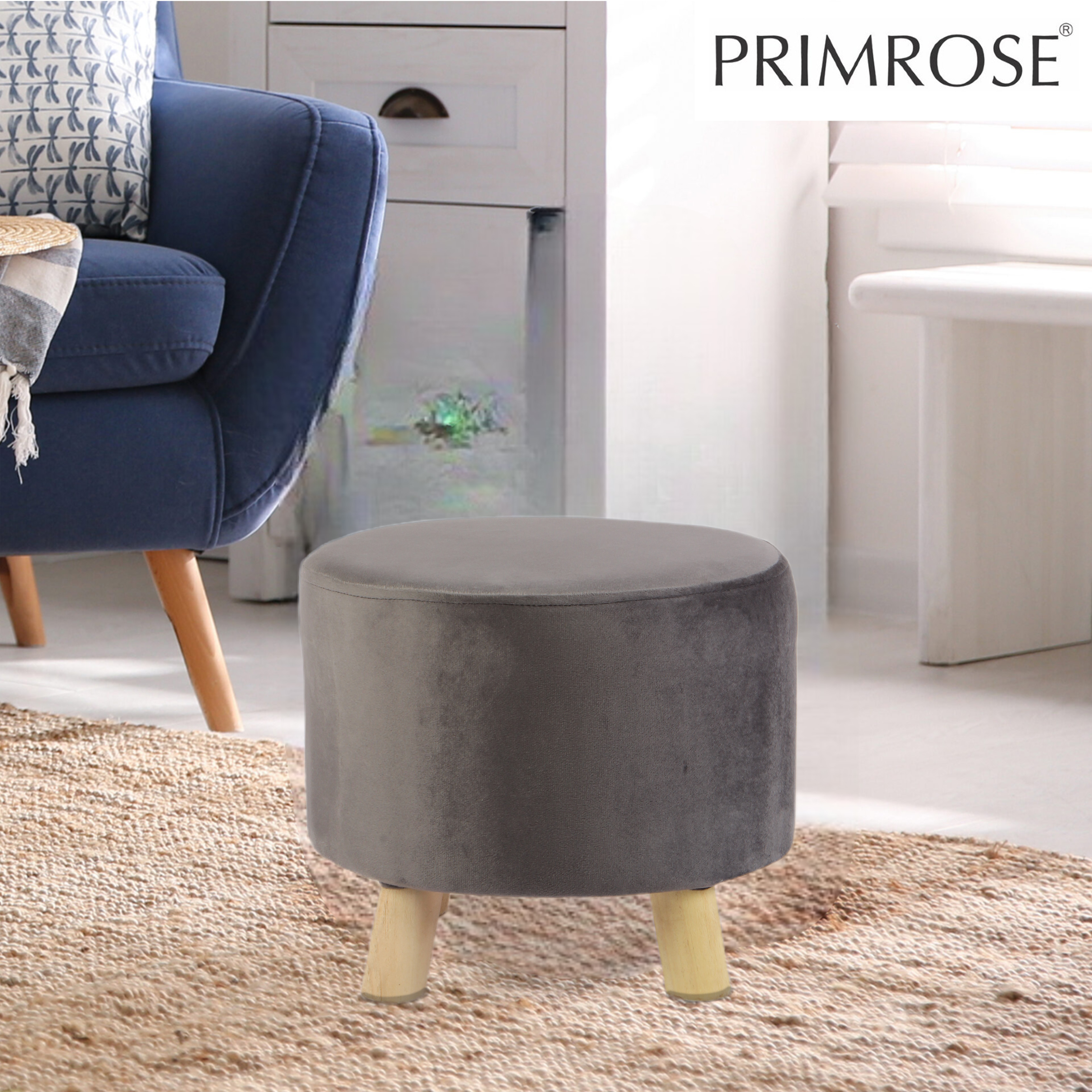 Primrose Velvet Fabric Emily Ottoman - Grey