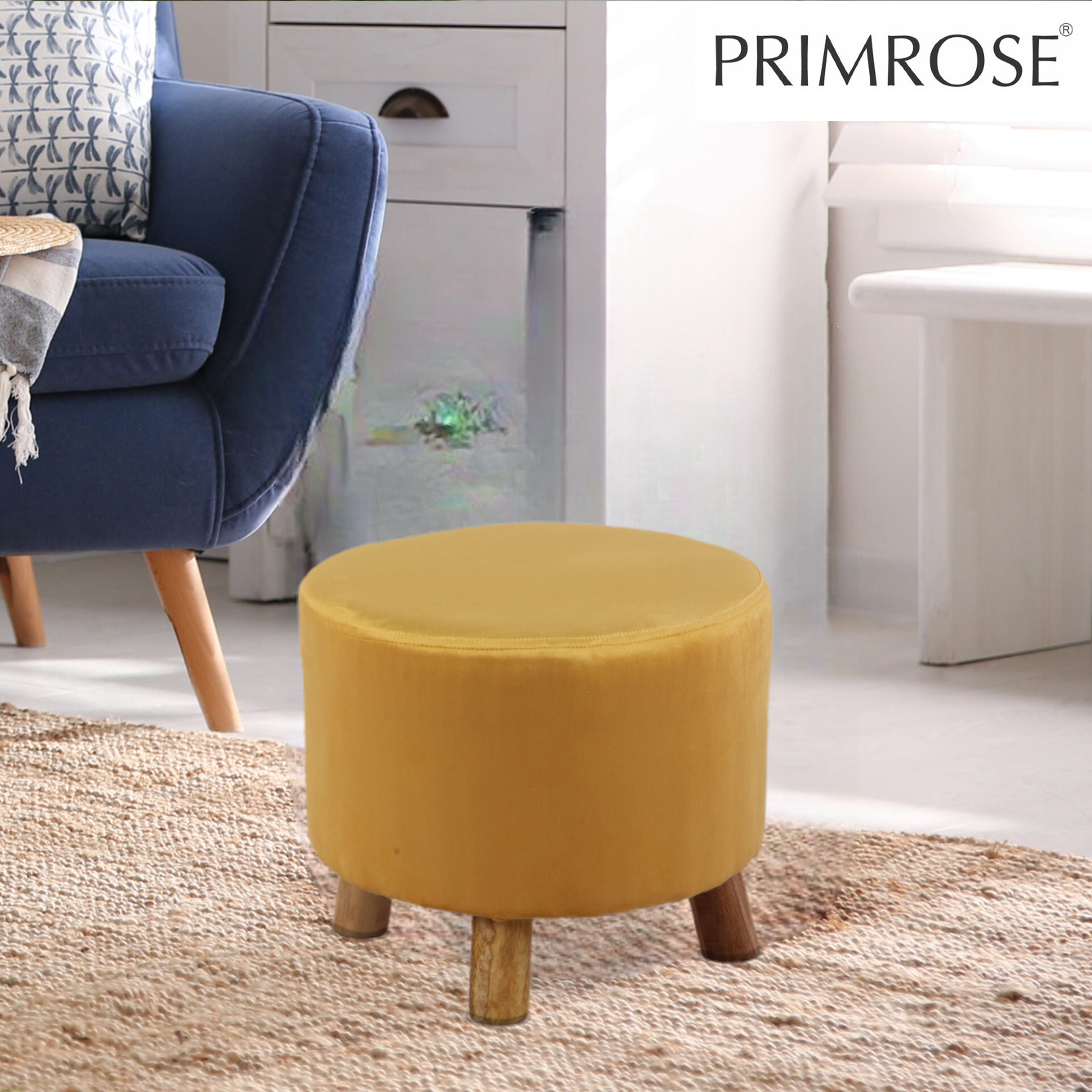 Primrose Velvet Fabric Emily Ottoman - Yellow