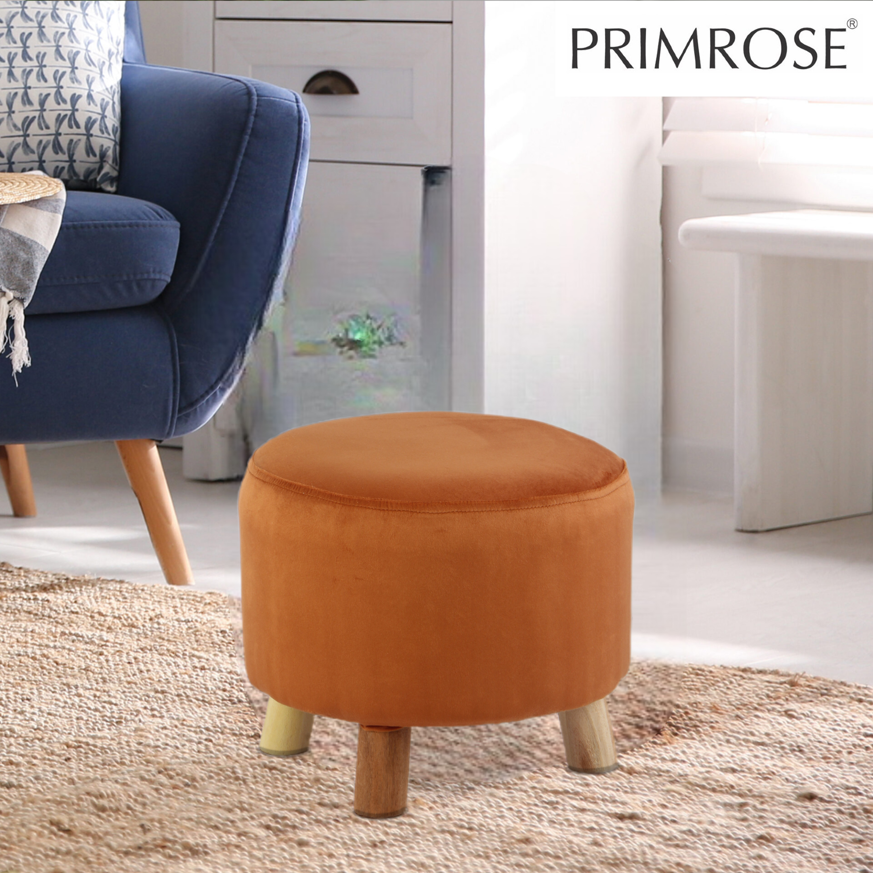Primrose Velvet Fabric Emily Ottoman - Orange