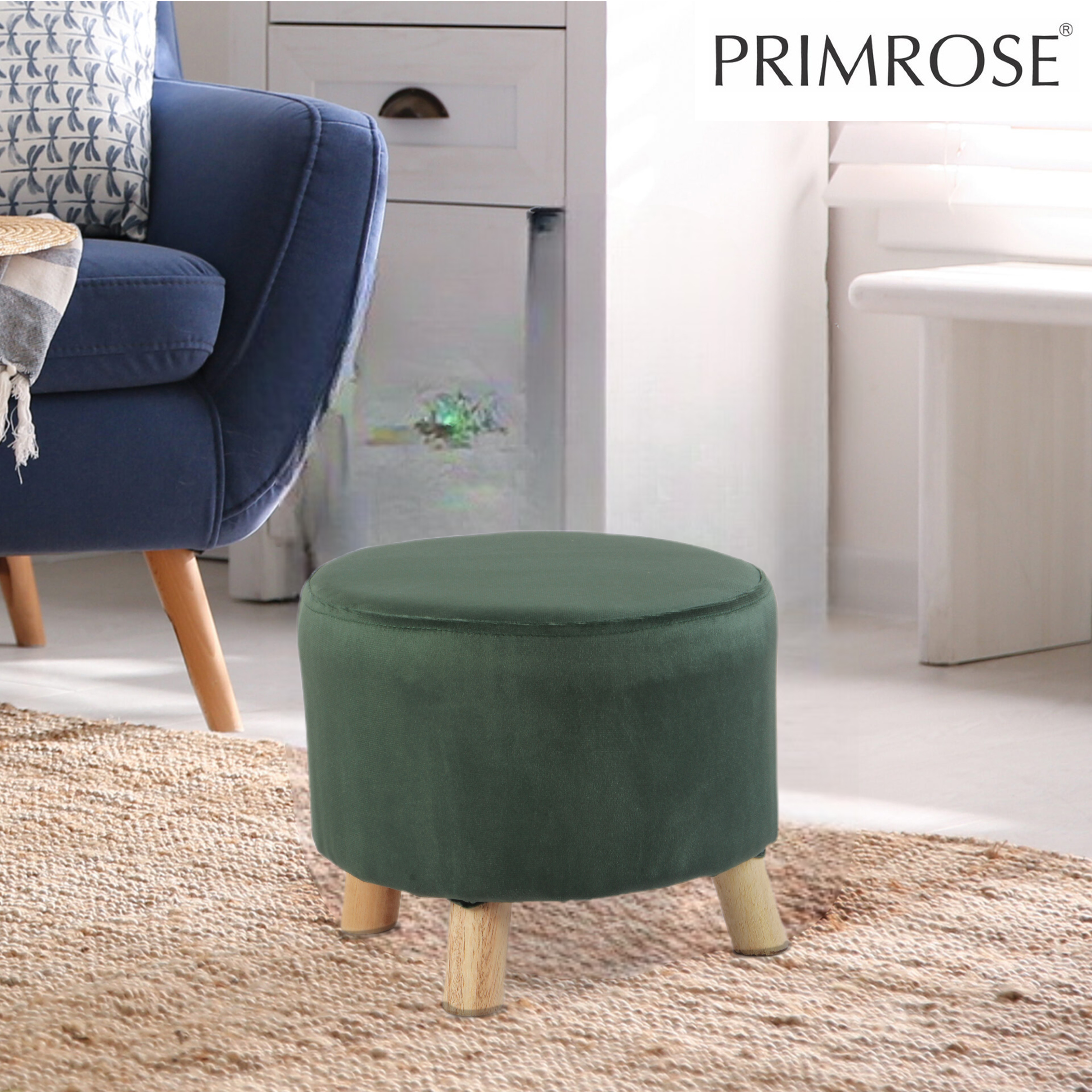 Primrose Velvet Fabric Emily Ottoman - Green
