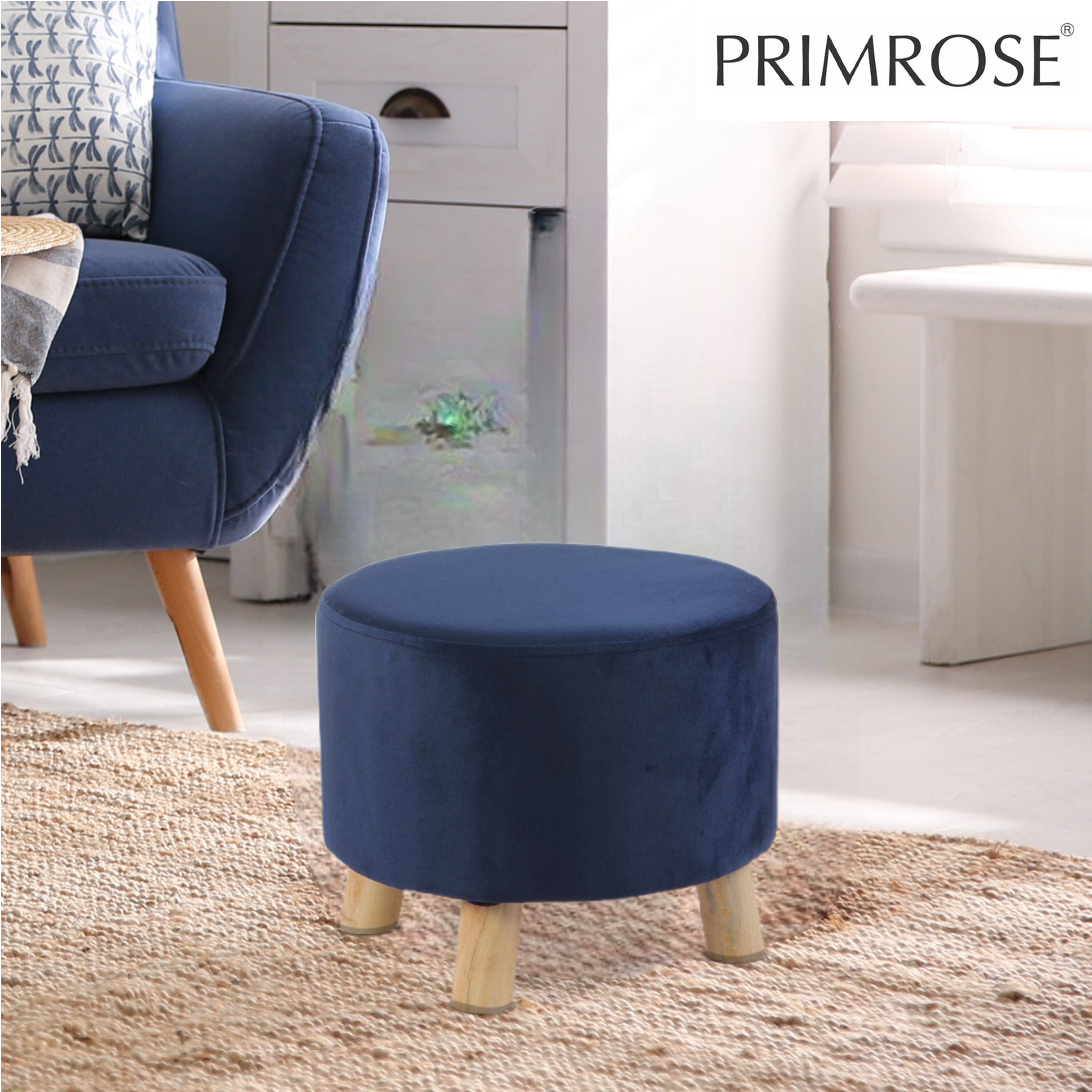 Primrose Velvet Fabric Emily Ottoman - Blue