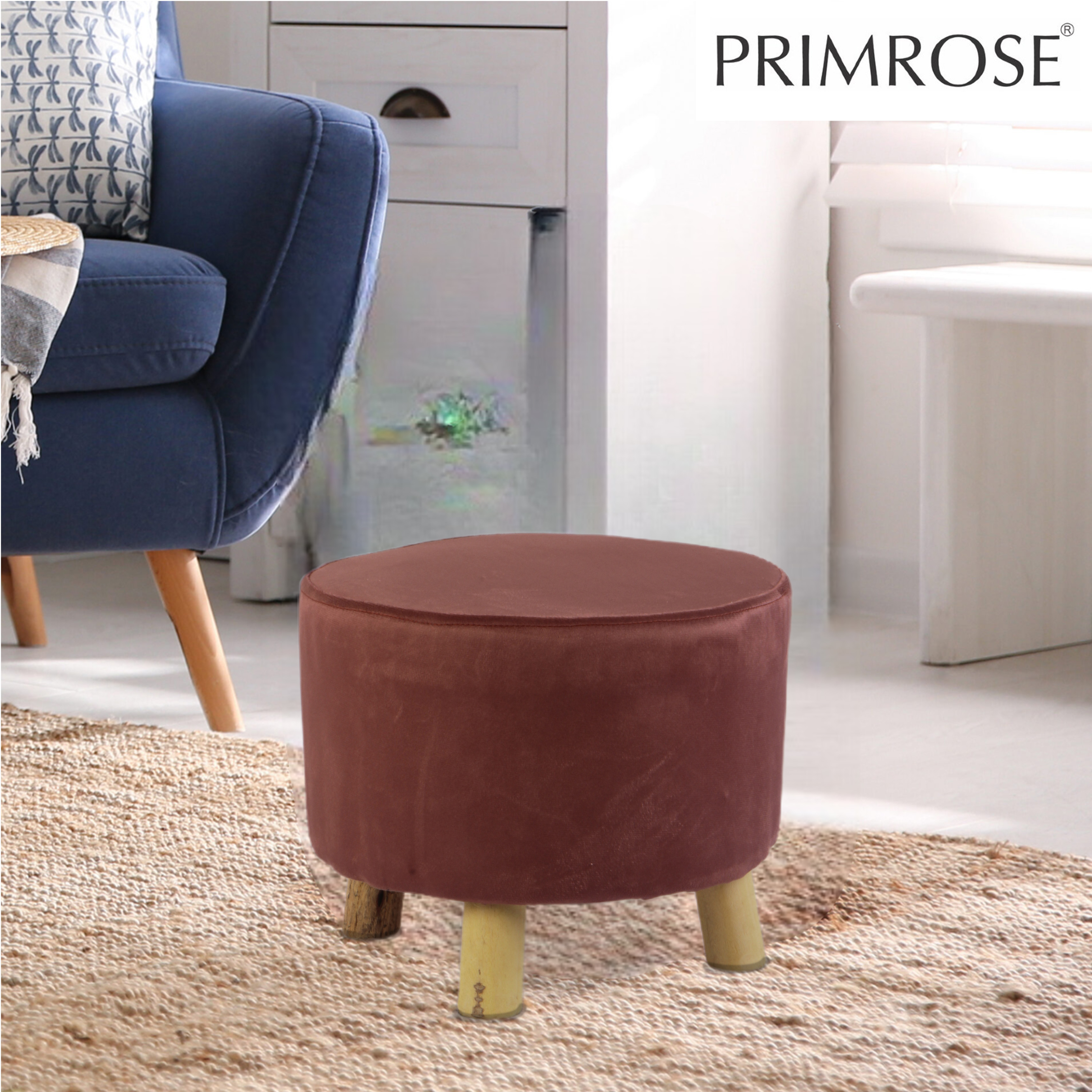 Primrose Velvet Fabric Emily Ottoman - Brown