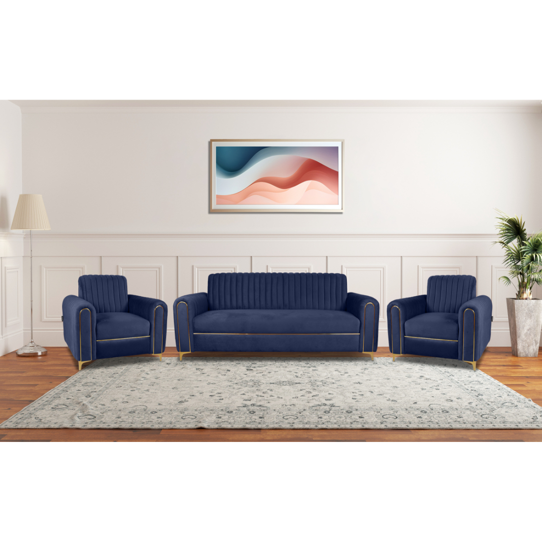 Primrose Austin 3+1+1 Seater Sofa Set - Blue