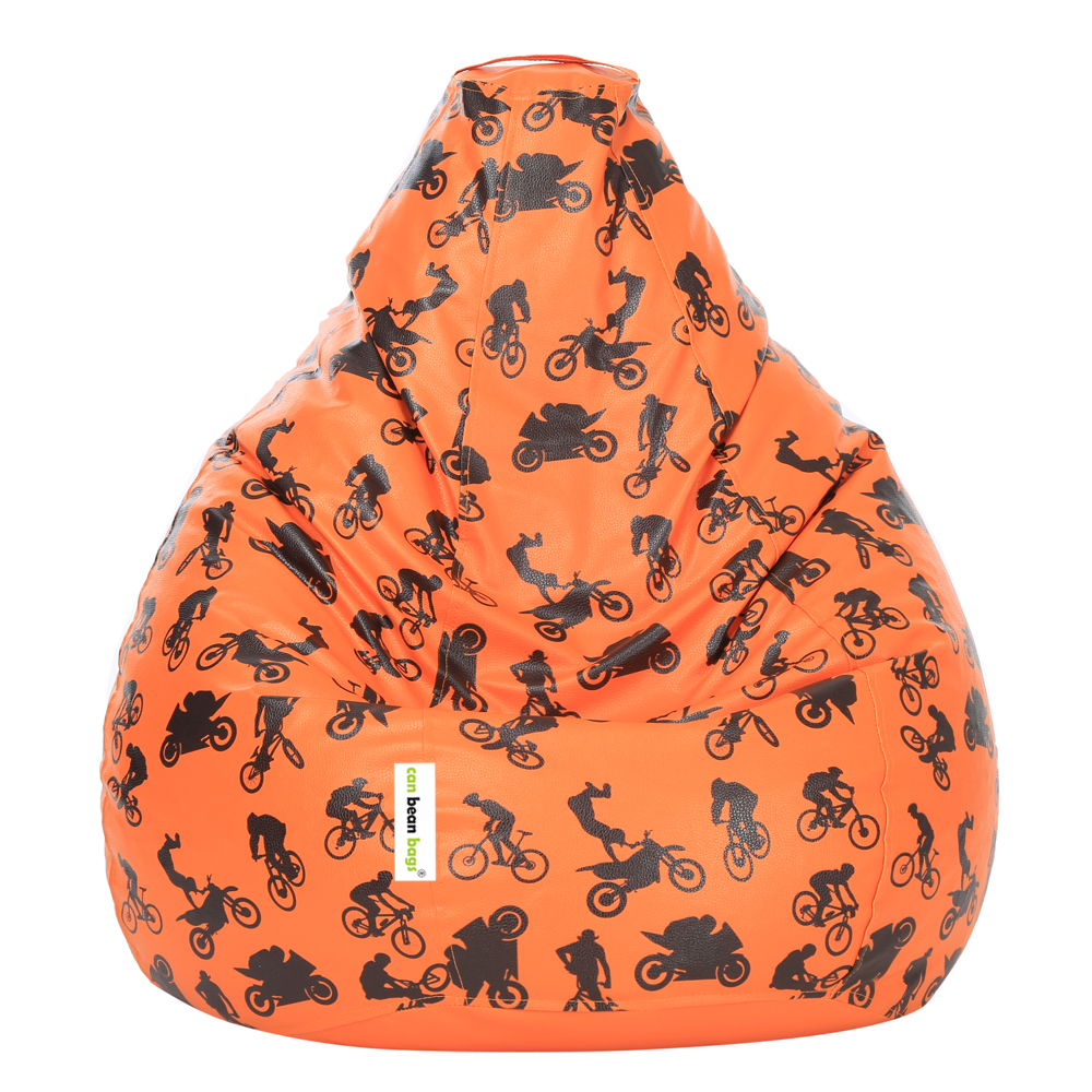 Orka Digital Printed XXL Filled Bean Bag With Beans (Bikes, Orange, Black)