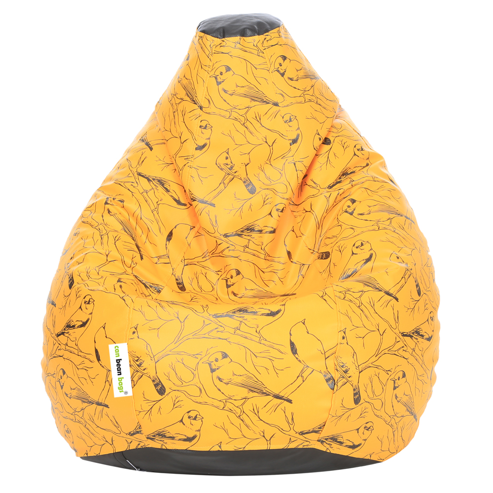 Orka Digital Printed XXL Filled Bean Bag With Beans (Birds, Yellow)