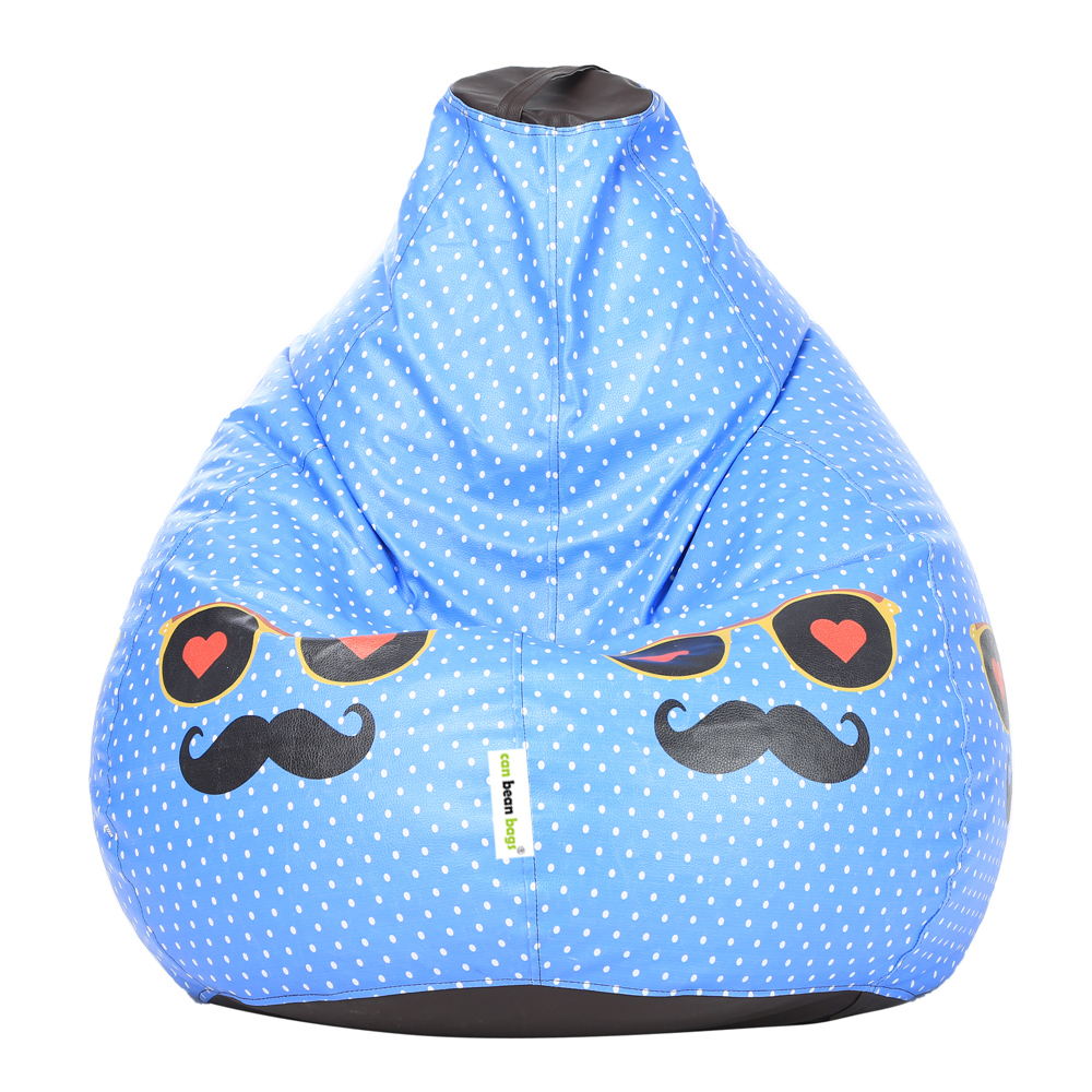 Orka Digital Printed Jumbo Filled Bean Bag With Beans (Moustache, Blue, Black)