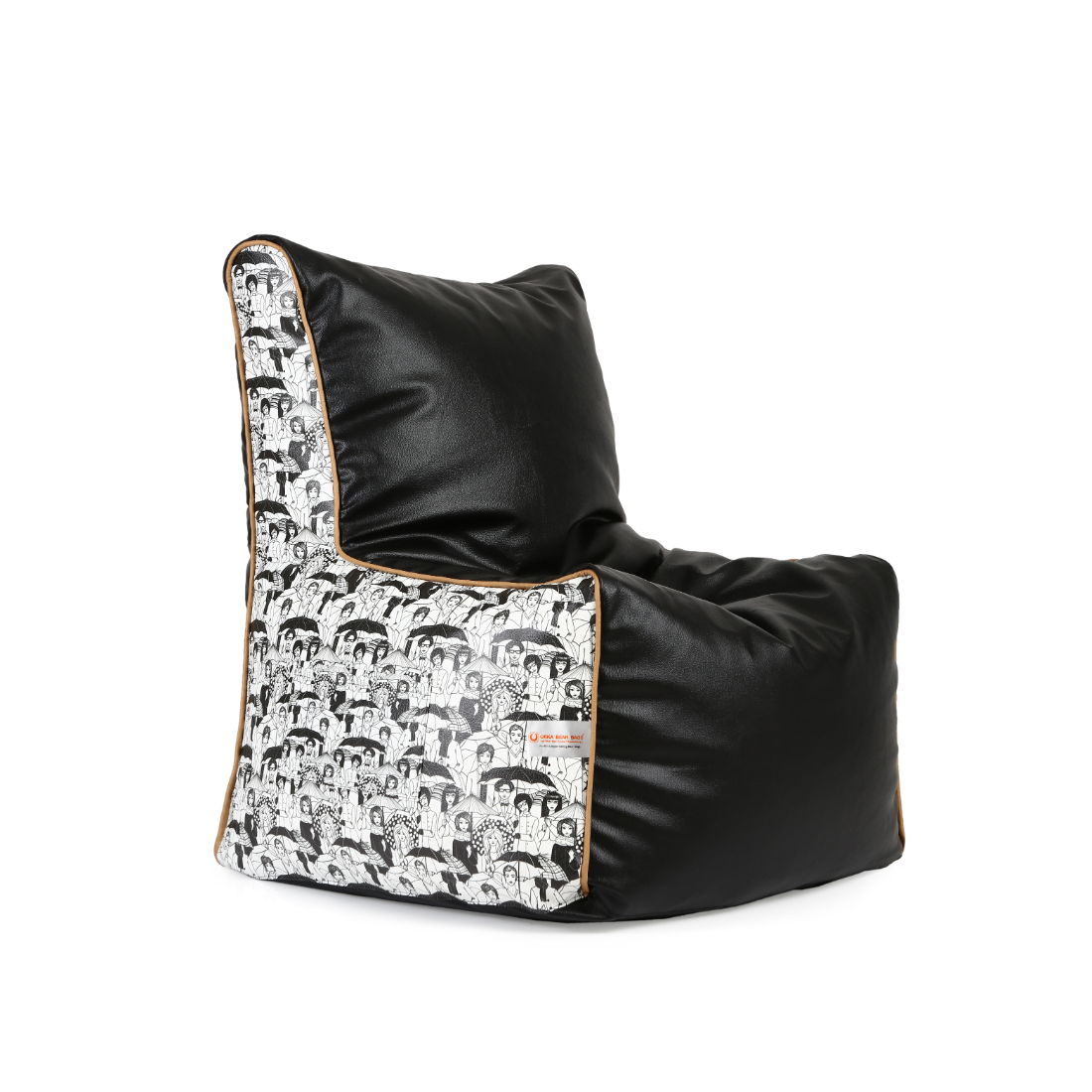 Orka Digital Printed Arm Chair Bean Bag Filled With Beans - Black,White