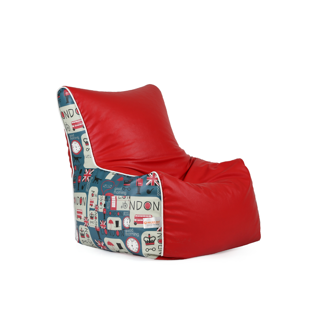 Orka  Digital Printed Arm Chair Bean Bag Filled With Beans - London, Red